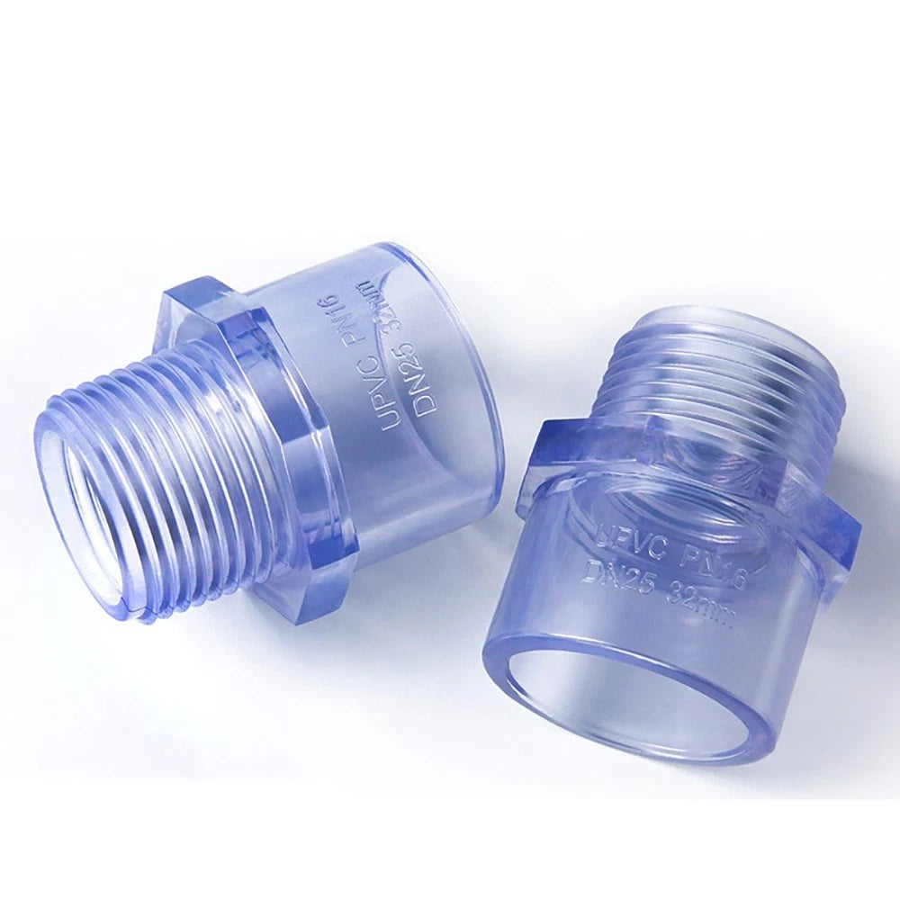 Transparent PVC Rohr Übergangsnippel Klebemuffe x Außengewinde Fittings 20-63mm