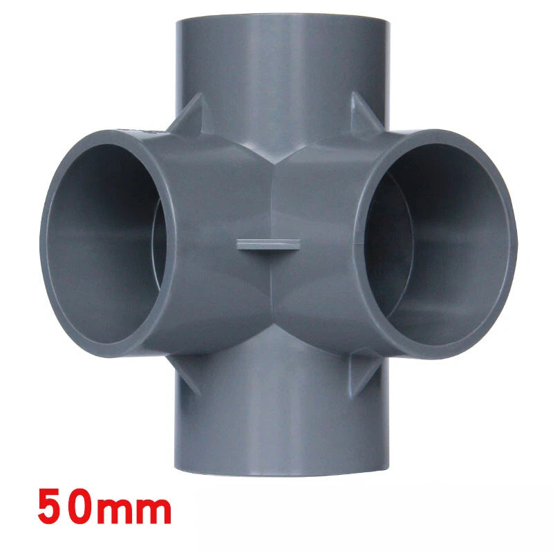 PVC 4-Wege Grau Winkel 90° Rohr-Fittings Klebefittings Muffen 20 25 32 40 50mm