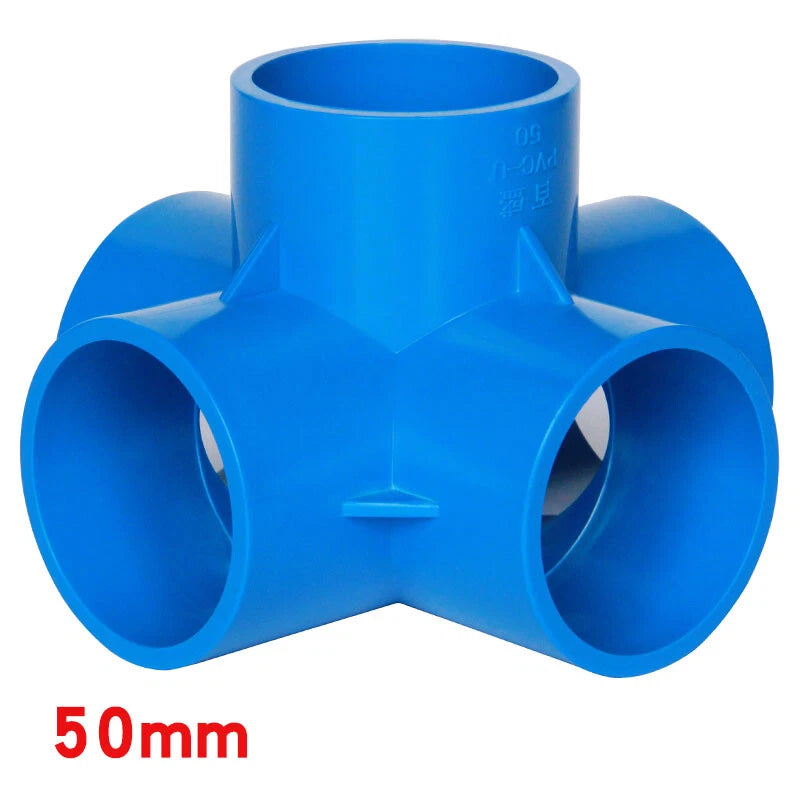 PVC 5-Wege Winkel 90° Rohr-Fittings Klebefittings Muffen Blau 20 25 32 40 50mm