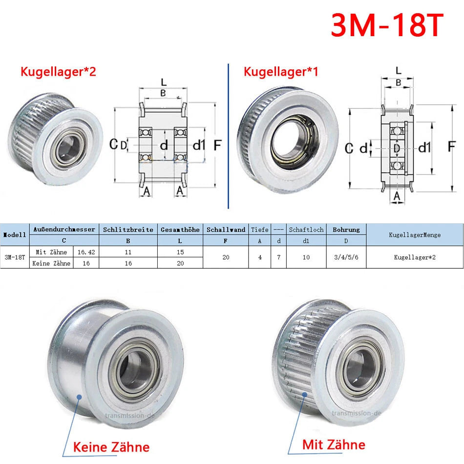 3M Führungsrolle ohne Zähne 5-60z Riemenscheibe Pulley für 3D Drucker CNC RepRap