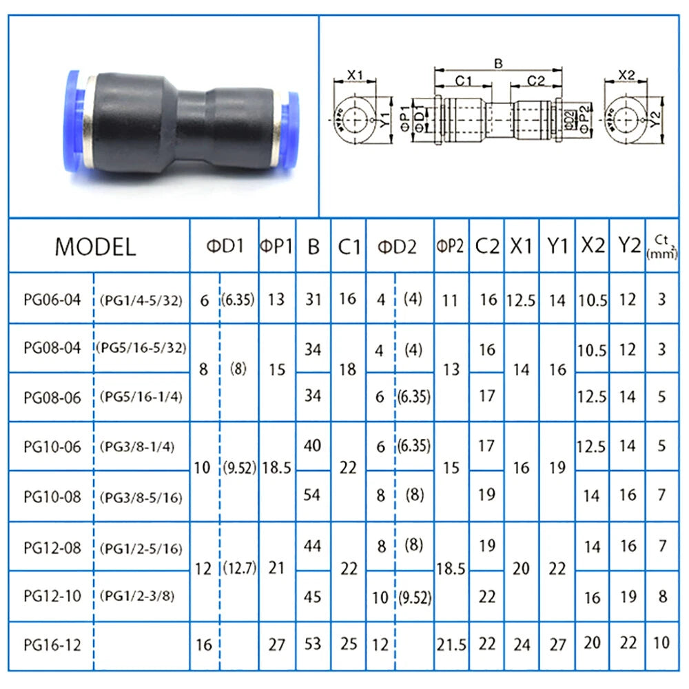 Push-to-Connect Pneumatic Fittings — Air & Water Tube Quick Release Connectors