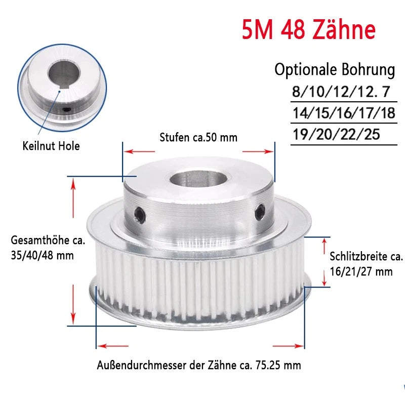 5M Riemenscheibe 35-80 Zähne Zahnrad Pulley für 15mm 20mm 25mm Breite Zahnriemen