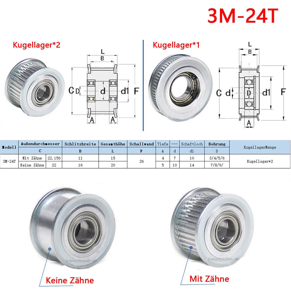 3M Führungsrolle ohne Zähne 5-60z Riemenscheibe Pulley für 3D Drucker CNC RepRap