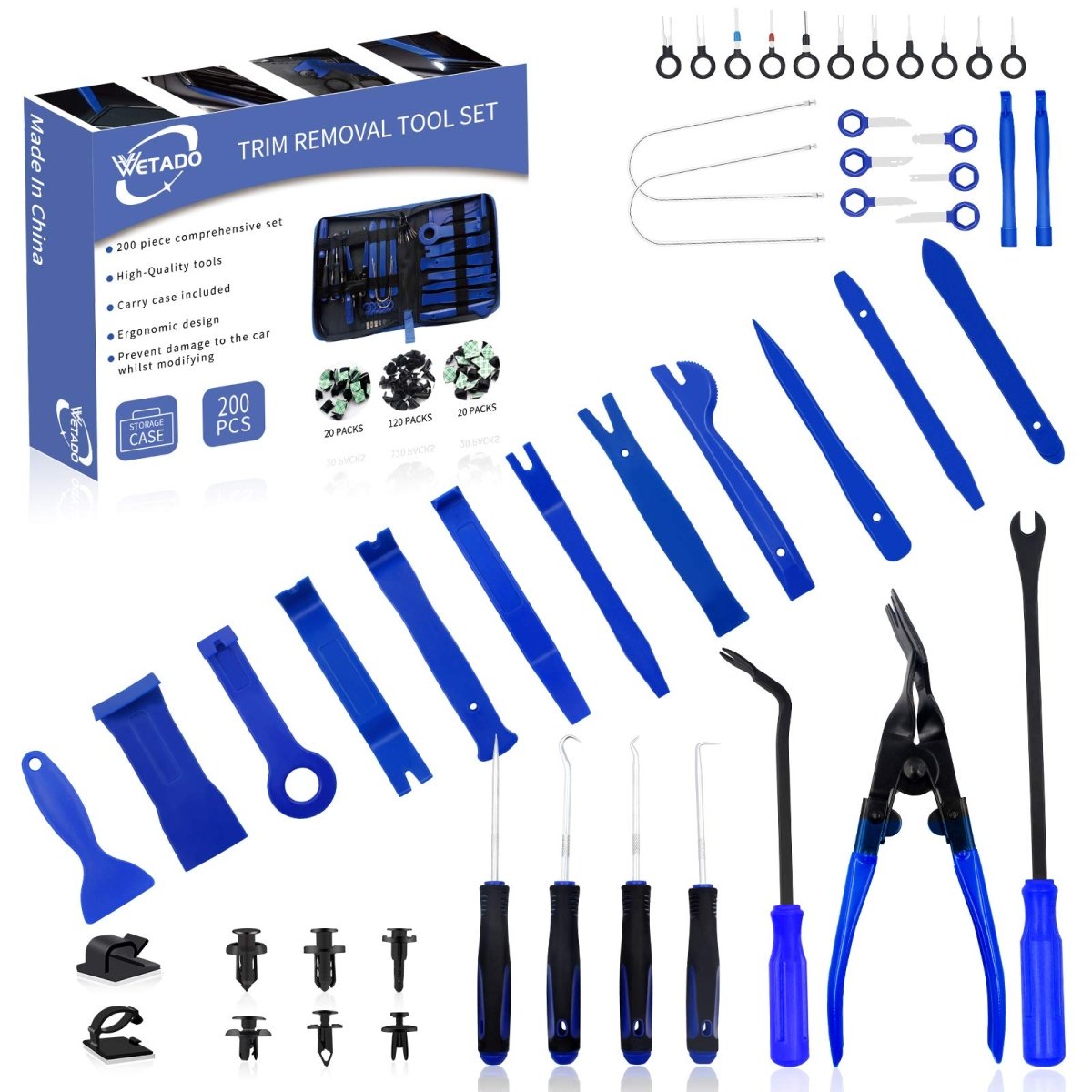 Trim Removal Tool Kit, 200PCS AutoTrim Removal Set, Plastic Panel Fastener Removal Tool, Car Trim Removal Kit for Car/Trim/Panel/Door/Audio/Auto Clip Pliers/Terminal Removal Tool Kit (Blue) - HomeDIYer