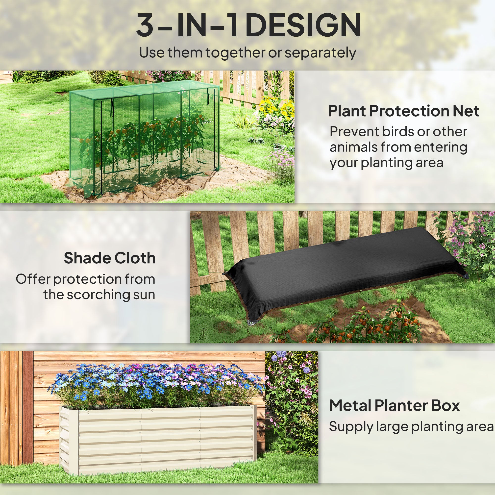Galvanized Steel Raised Garden Bed with Crop Cage & Shade Cloth – Complete Plant Protector