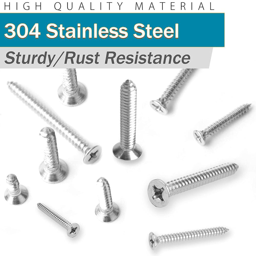 540Pcs Stainless Steel Phillips Flat Head Wood Screw Assortment Set 4 6 8 12 - HomeDIYer