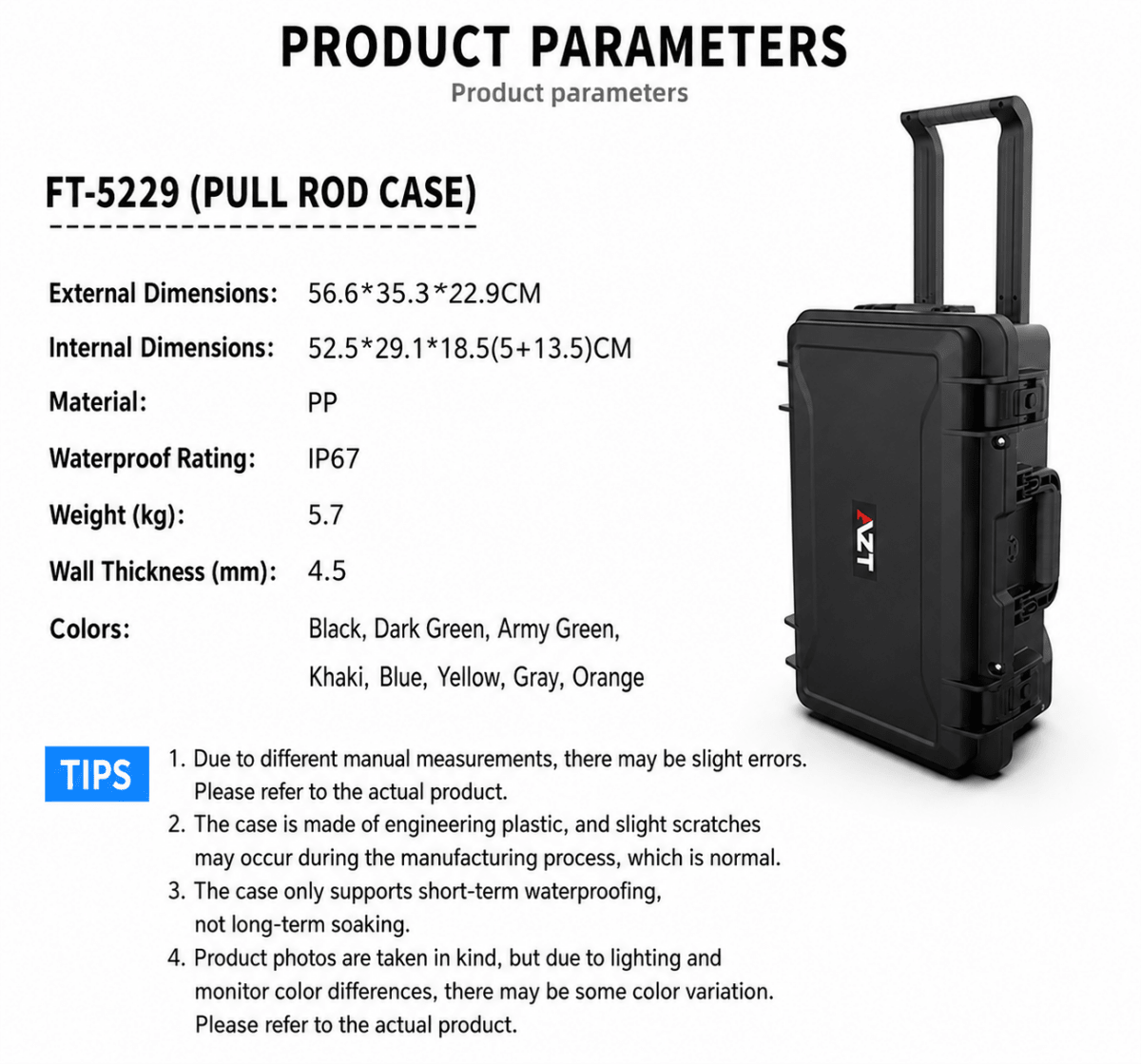FT - 5229 IP67 Waterproof Rolling Hard Case for Camera, Drone & Aviation Equipment – 22" Carry - On with Customizable Foam Dividers - HomeDIYer