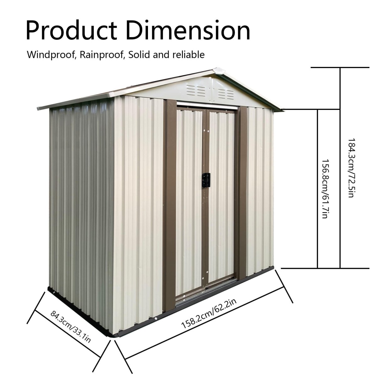 Cream White 5×3FT Outdoor Storage Shed | Heavy Duty Lockable Garden House - HomeDIYer