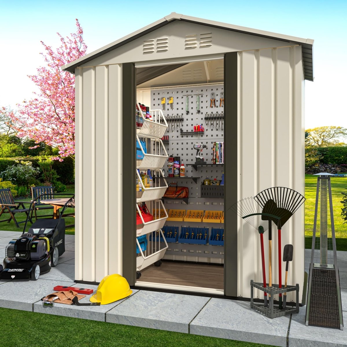 Cream White 5×3FT Outdoor Storage Shed | Heavy Duty Lockable Garden House - HomeDIYer