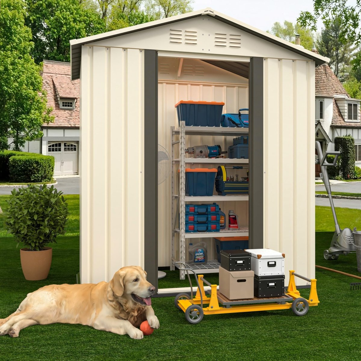 Cream White 5×3FT Outdoor Storage Shed | Heavy Duty Lockable Garden House - HomeDIYer