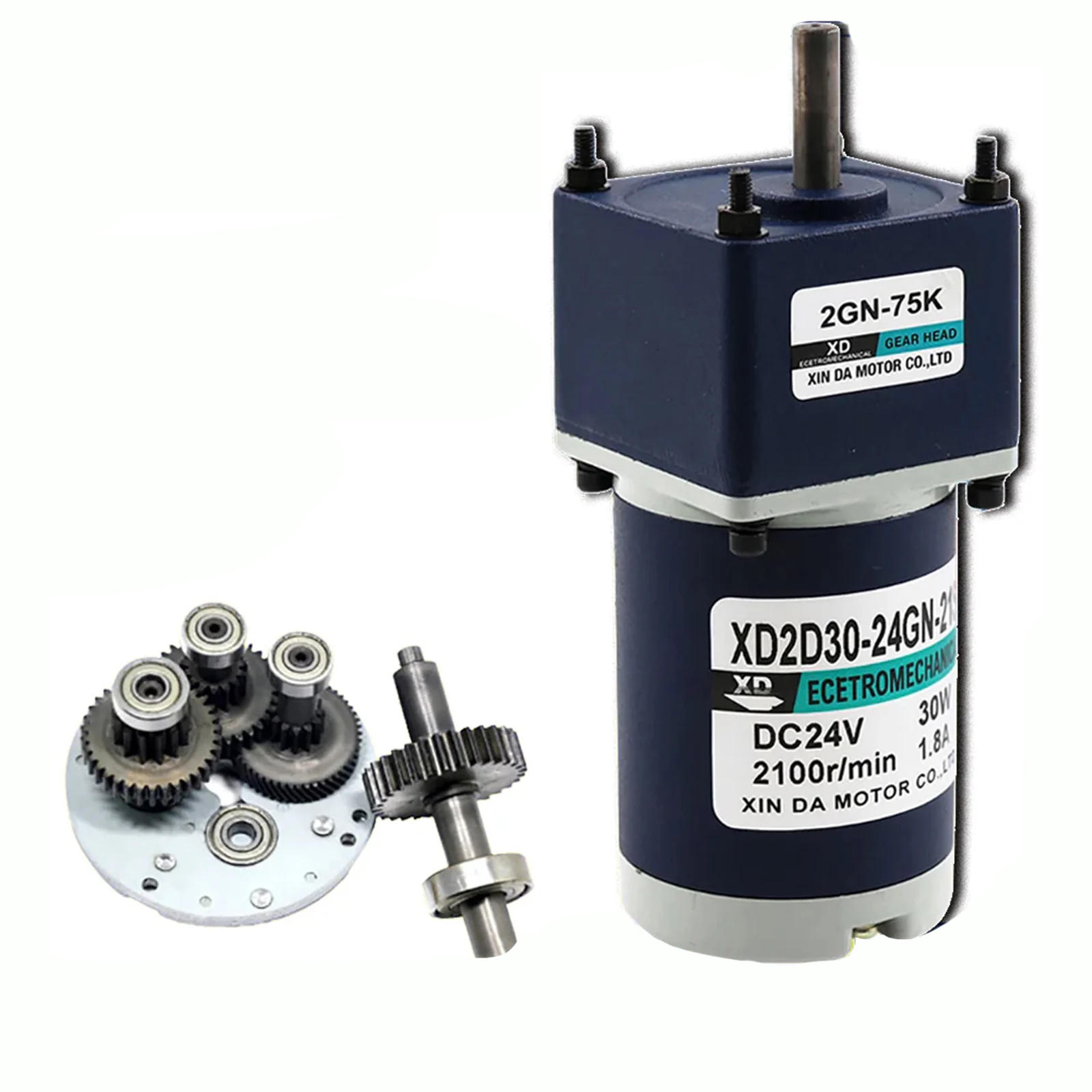 DC 12V/24V 30W Gear Motor 10~600 RPM CW/CCW Full Metal Gearbox Motors 2D30-24GN