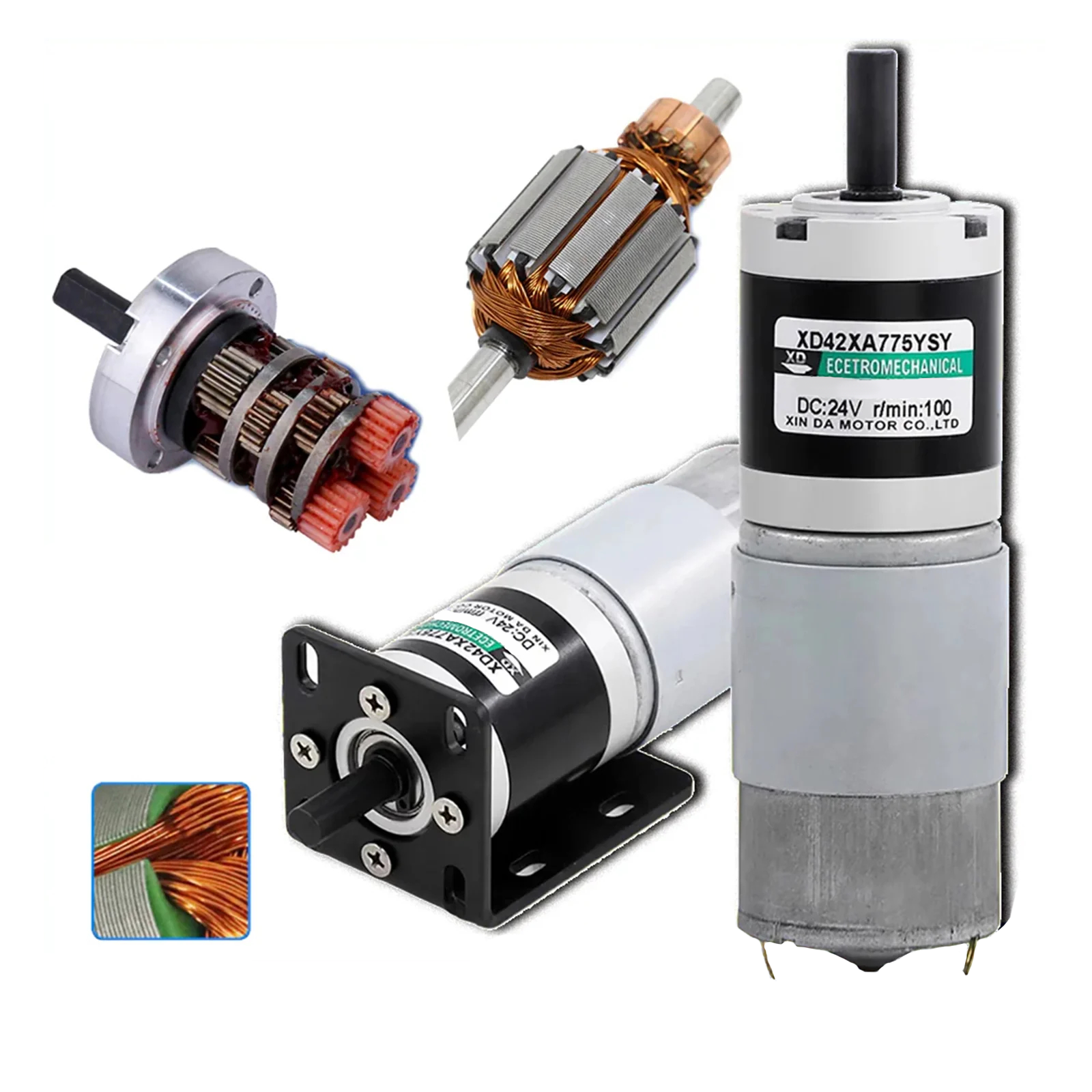 DC 12V/24V Planetary Reduction Gear Motor 10~500 RPM Large Torque 42XA775 CW/CCW