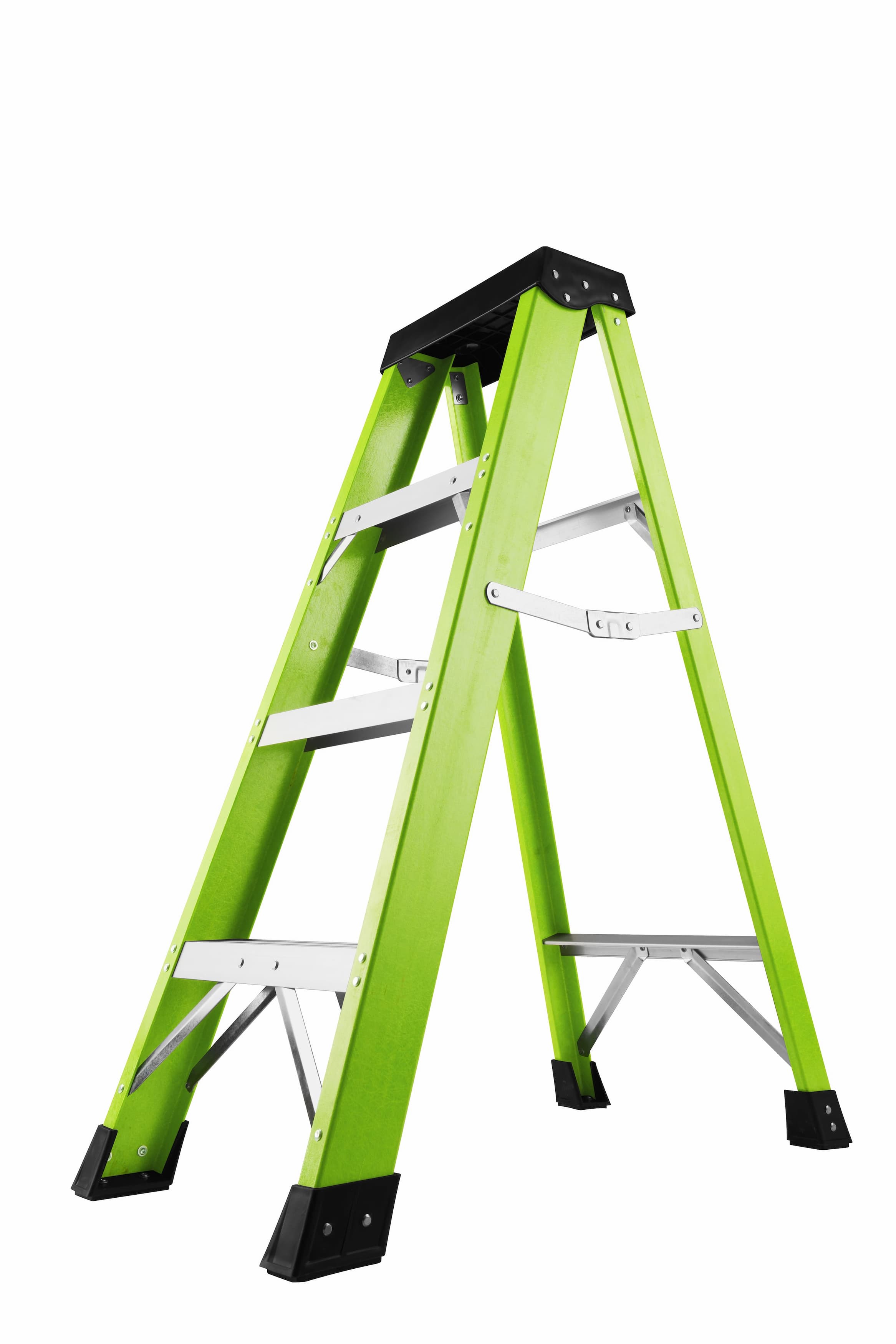 Fiberglass Step Ladder — Non‑Conductive, 330 lb Capacity, Safety Green, 11" Step Spacing