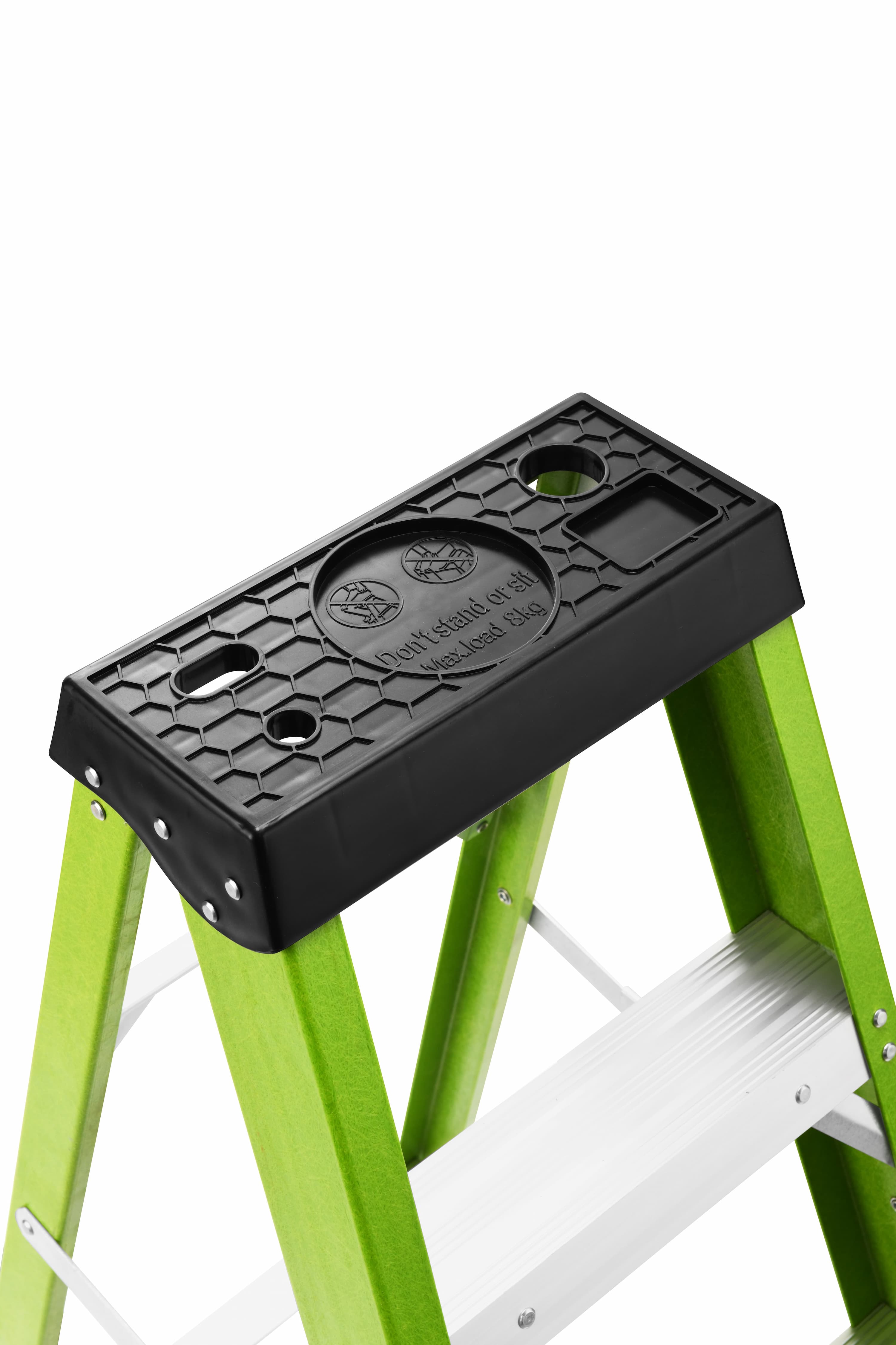 Fiberglass Step Ladder — Non‑Conductive, 330 lb Capacity, Safety Green, 11" Step Spacing