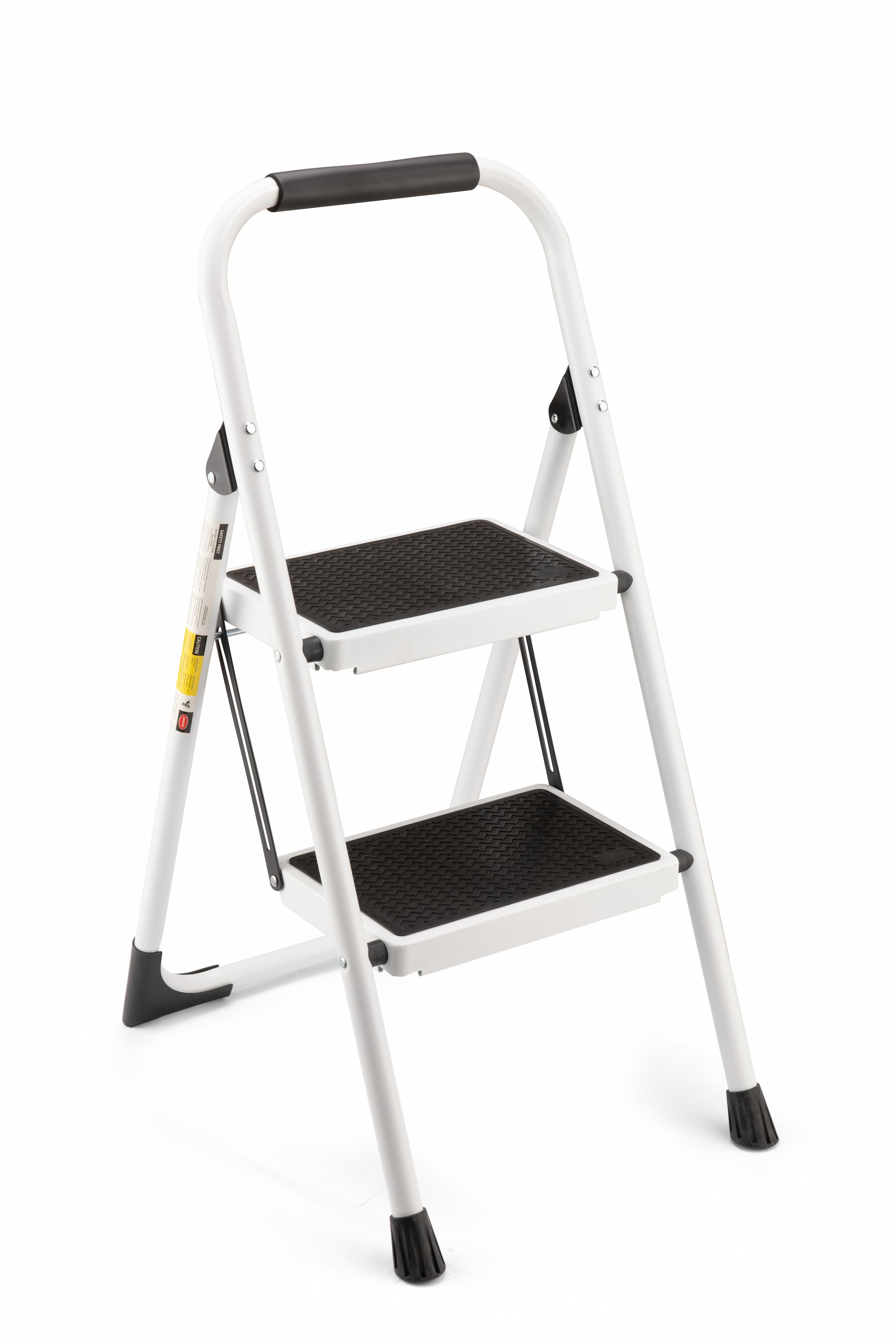 2‑Step Folding Step Stool with Handrails — 330 lb Capacity, Anti‑Slip Wide Pedals, White