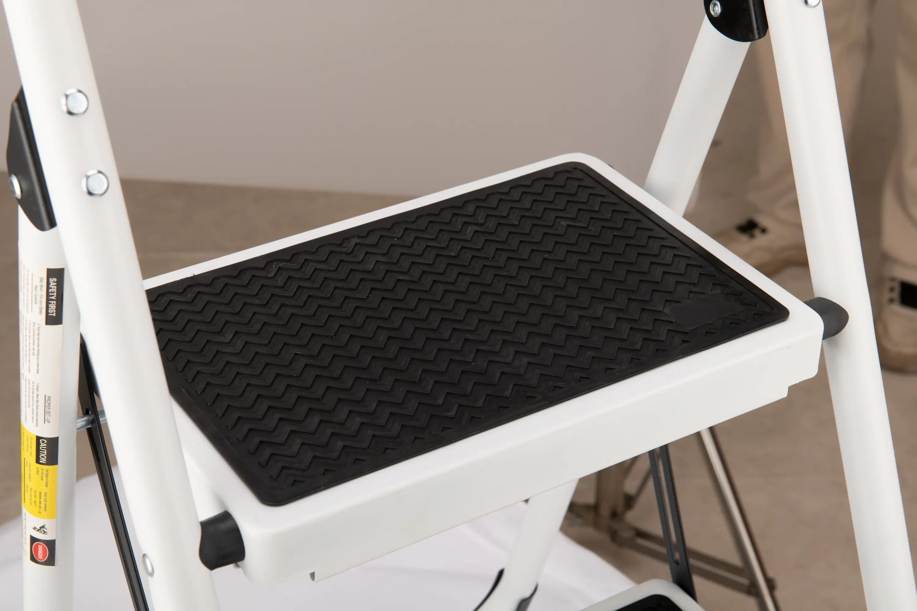 2‑Step Folding Step Stool with Handrails — 330 lb Capacity, Anti‑Slip Wide Pedals, White