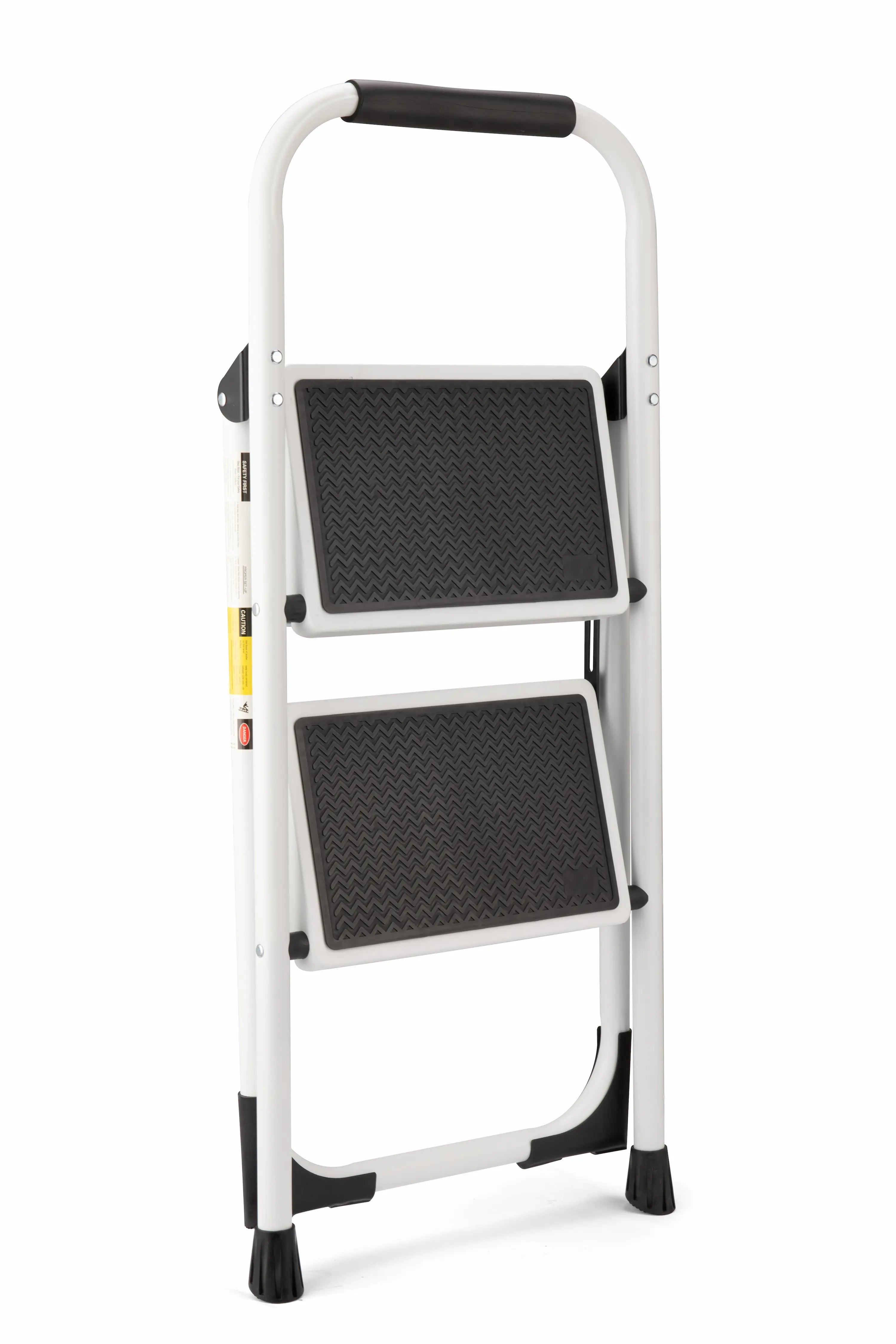 2‑Step Folding Step Stool with Handrails — 330 lb Capacity, Anti‑Slip Wide Pedals, White