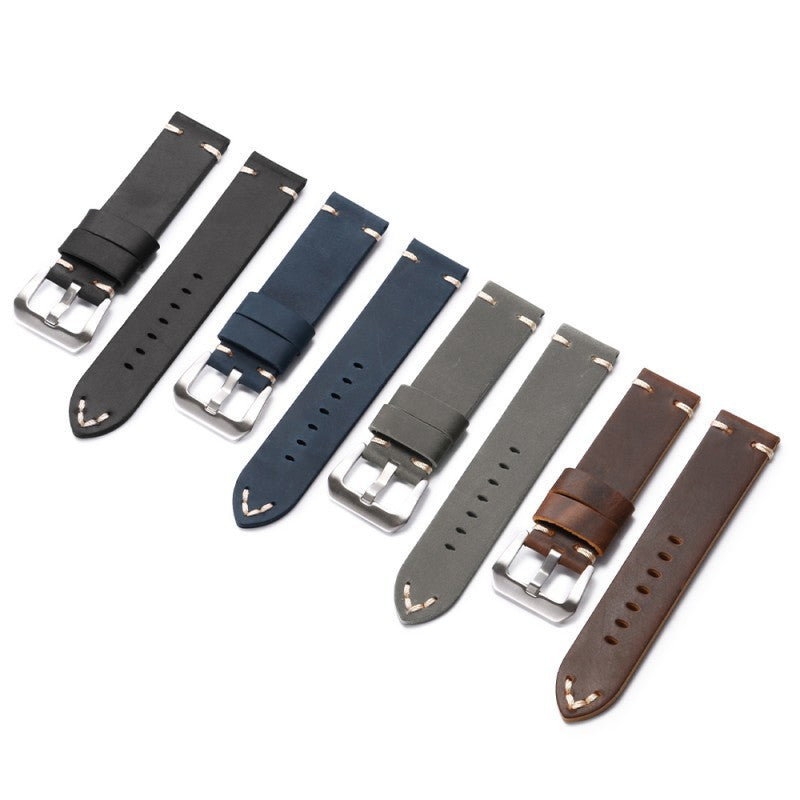 Crazy Horse Leather Watch Strap for DW Seiko 18-26mm Vintage Handstitched