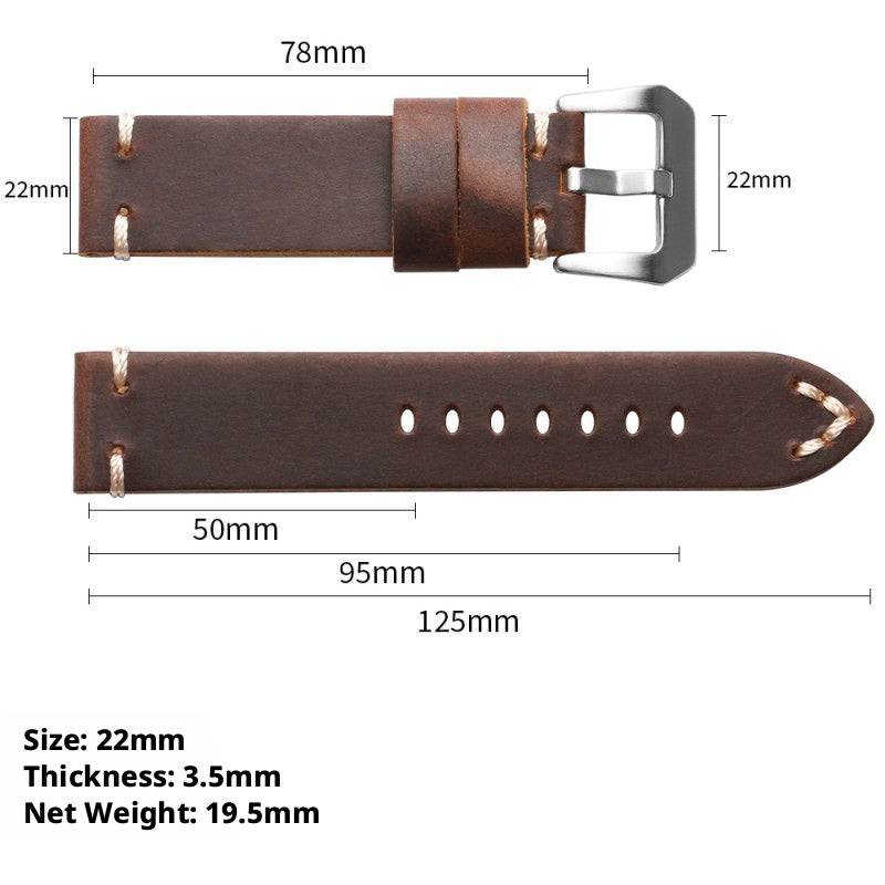 Crazy Horse Leather Watch Strap for DW Seiko 18-26mm Vintage Handstitched