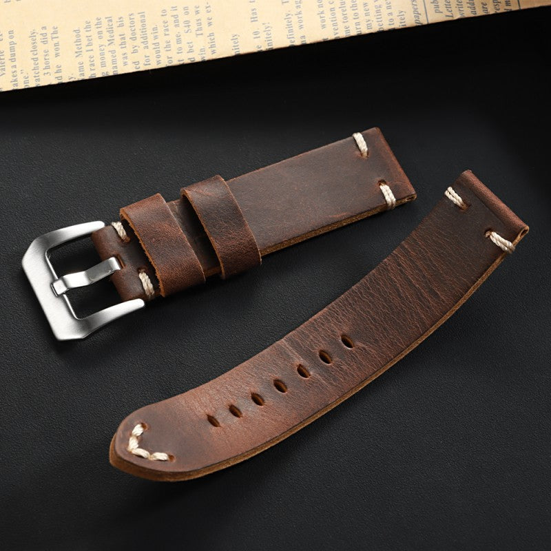 Crazy Horse Leather Watch Strap for DW Seiko 18-26mm Vintage Handstitched