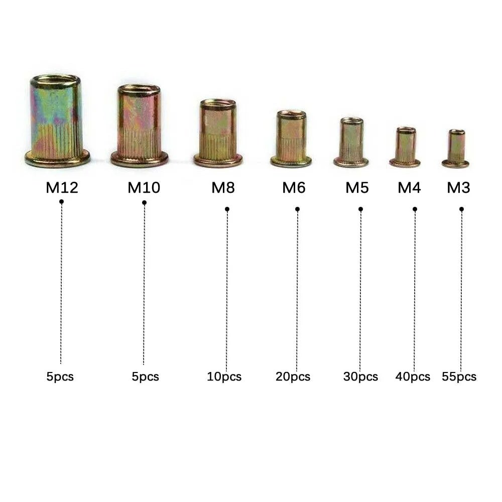 165PCS Carbon Steel Rivet Nuts M3 M4 M5 M6 M8 M10 Flat Head Rivet Nuts Set Nuts Insert Reveting Multi Size Collocation - HomeDIYer
