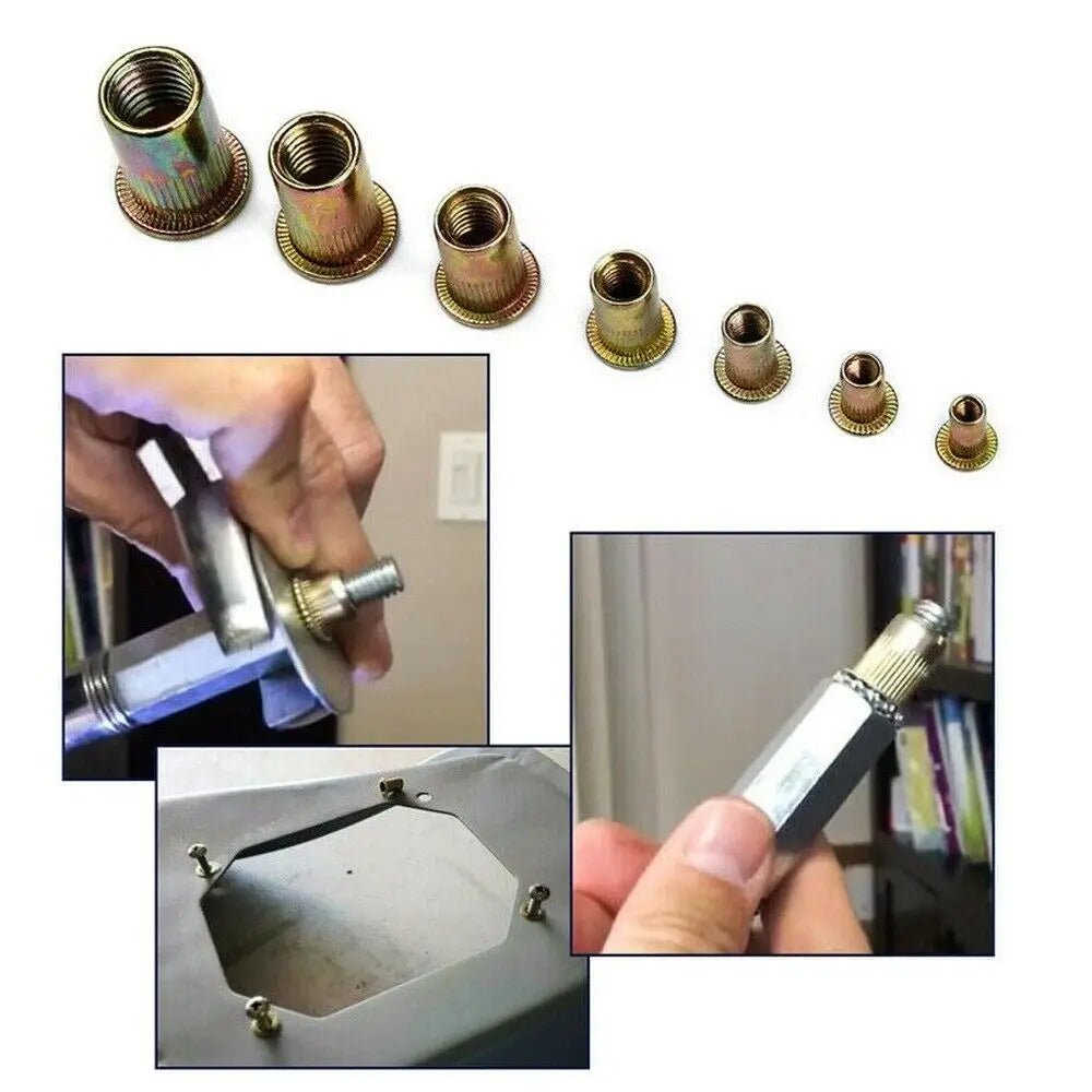 165PCS Carbon Steel Rivet Nuts M3 M4 M5 M6 M8 M10 Flat Head Rivet Nuts Set Nuts Insert Reveting Multi Size Collocation - HomeDIYer