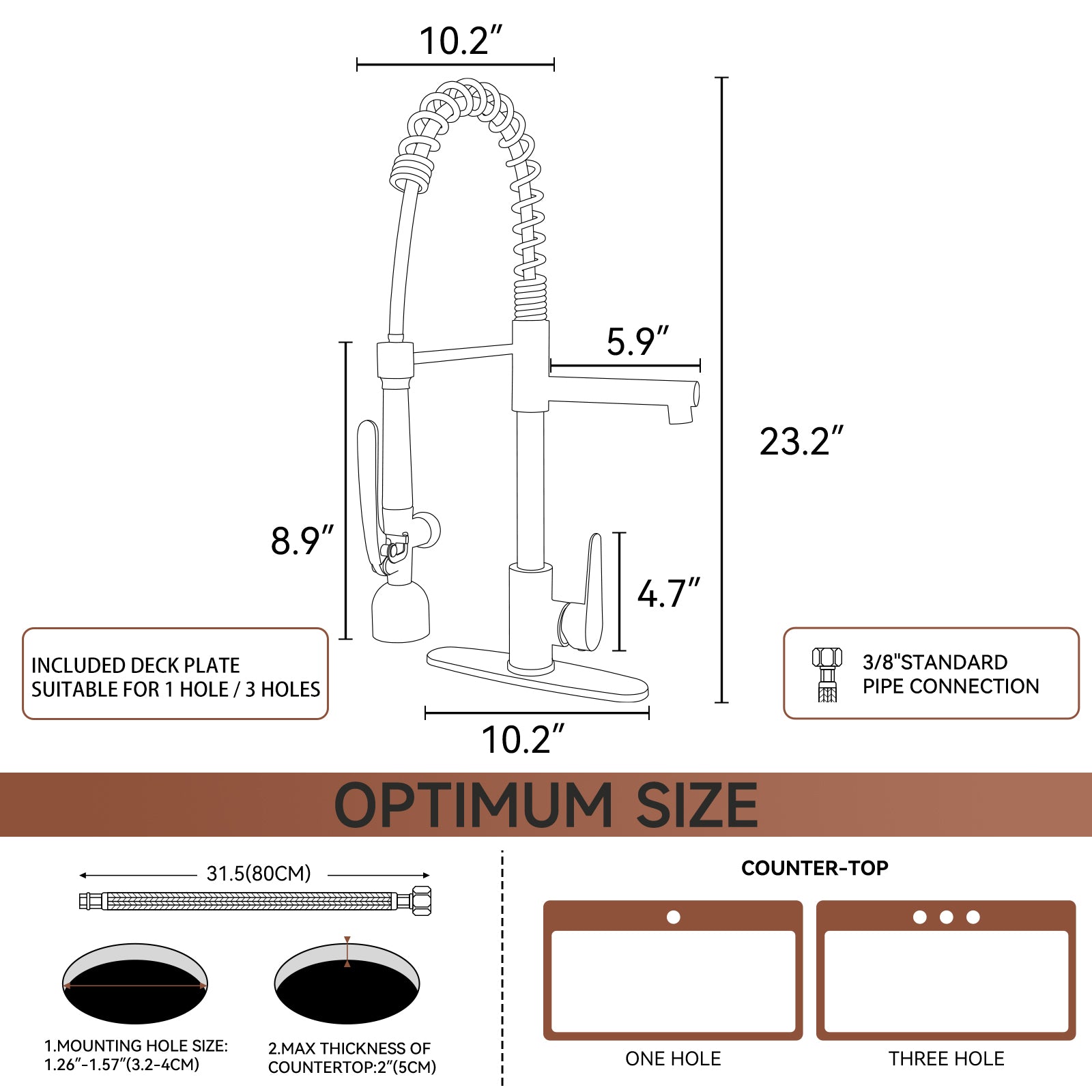 Kitchen Sink Faucet with LED Pull Down Sprayer, Commercial Single Handle High Arc Kitchen Faucet, Spring Sink Faucets with Deck Plate, Dual Spouts, Stainless Steel