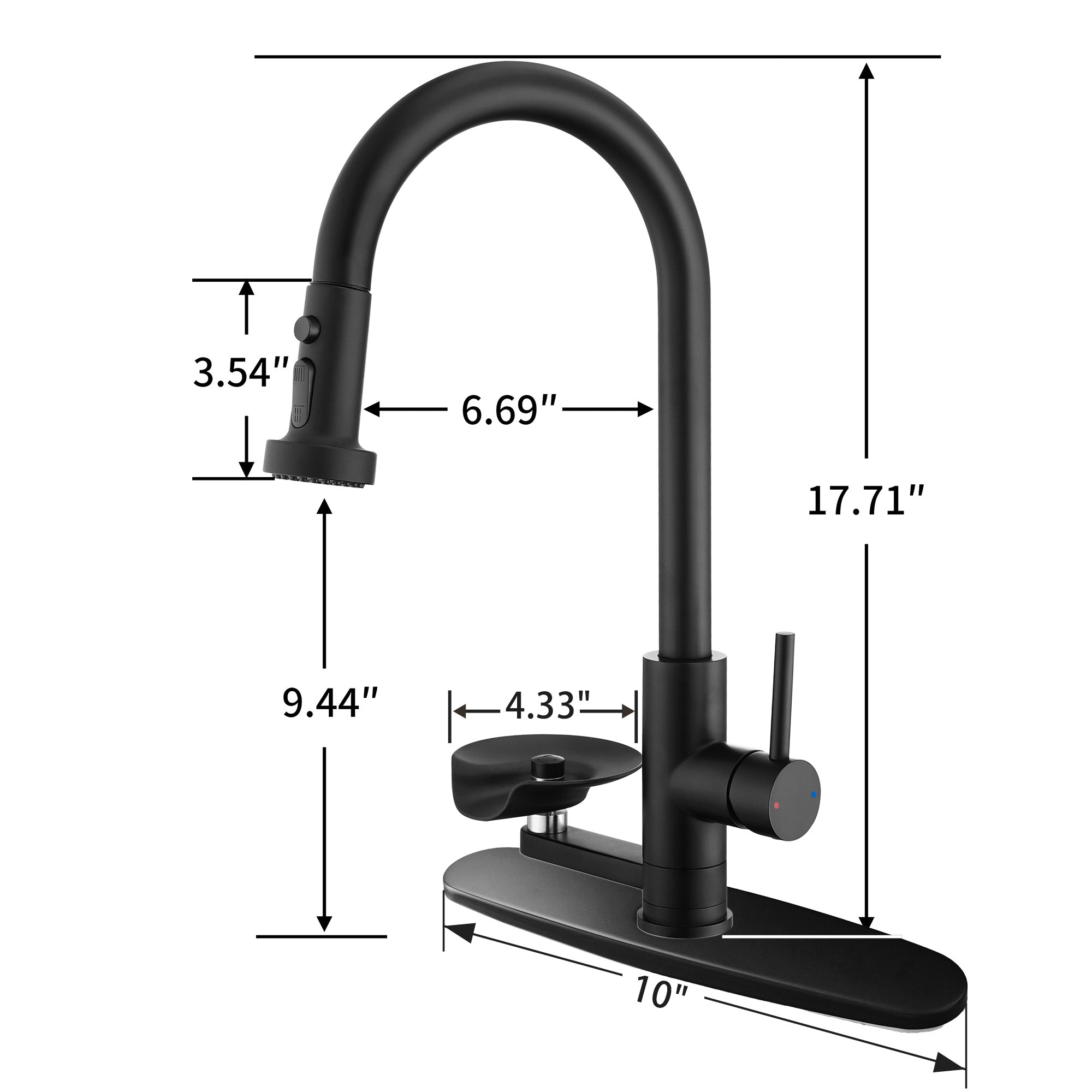 3-in-1 Kitchen Faucet with Press-Type Glass Rinser, High-Arc Pull-Down Sprayer Faucet, 3 Function Spray Mode, Matte Black Finish, for Modern Kitchen Sink