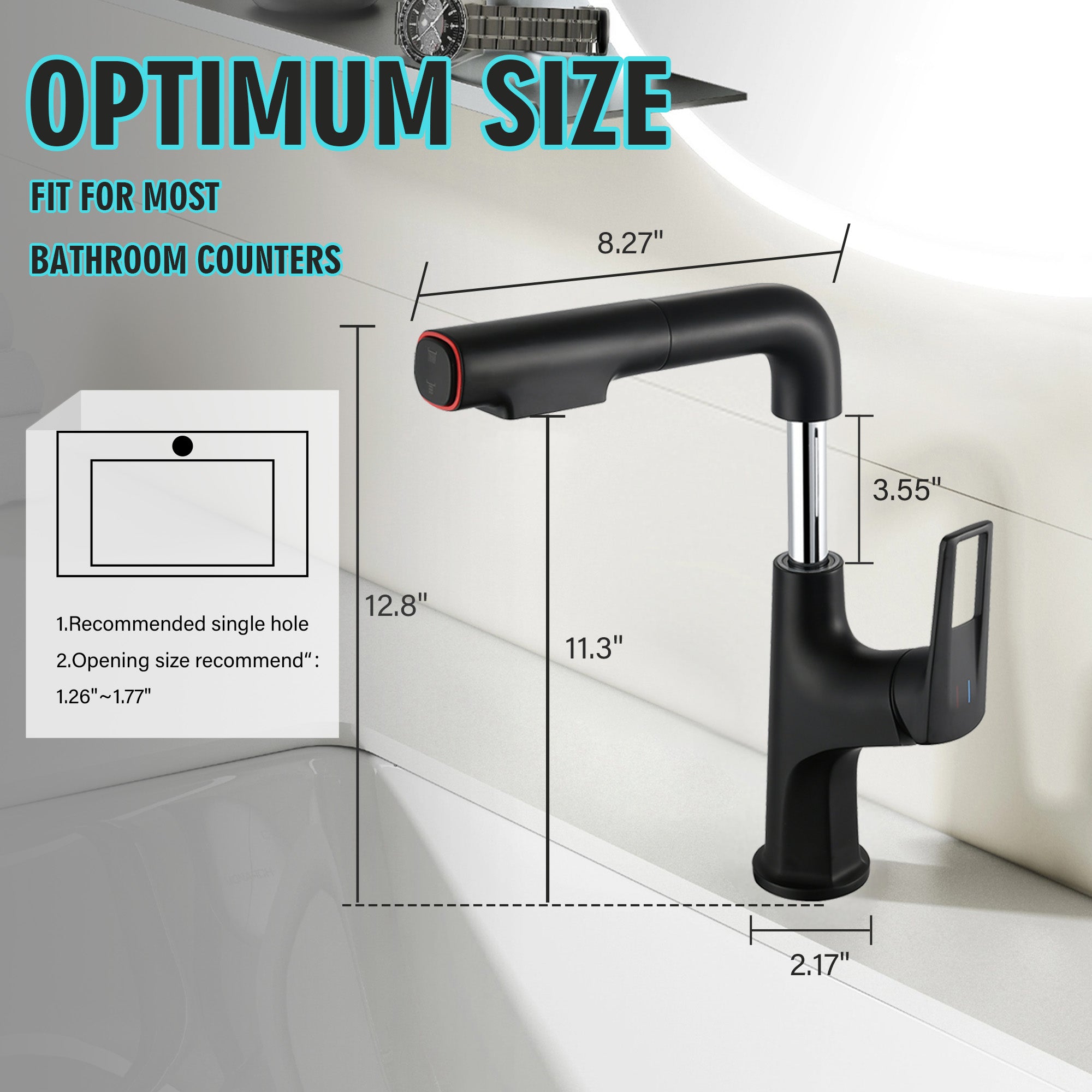 Matte Black Pull-Down Vessel Faucet - Single Hole Bathroom Sink Faucet with Lift Spout & Dual Spray Modes
