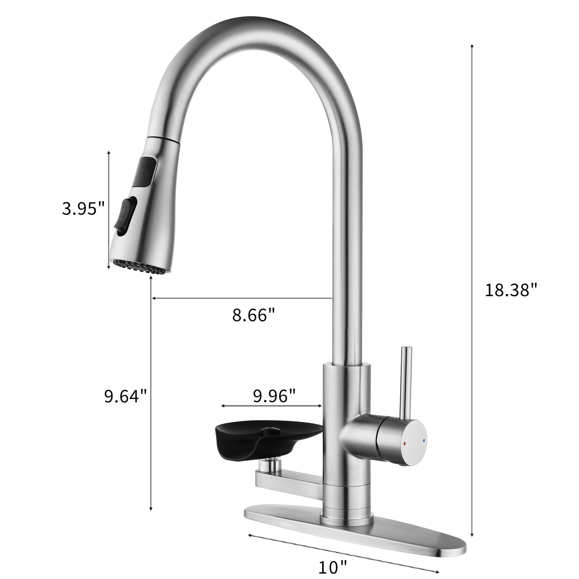 3-in-1 Kitchen Faucet with 3-Color LED Temperature Display, Press-Type Glass Rinser, High-Arc Pull-Down Sprayer, 3 Spray Modes, Brushed Nickel Finish for Modern Kitchen Sink