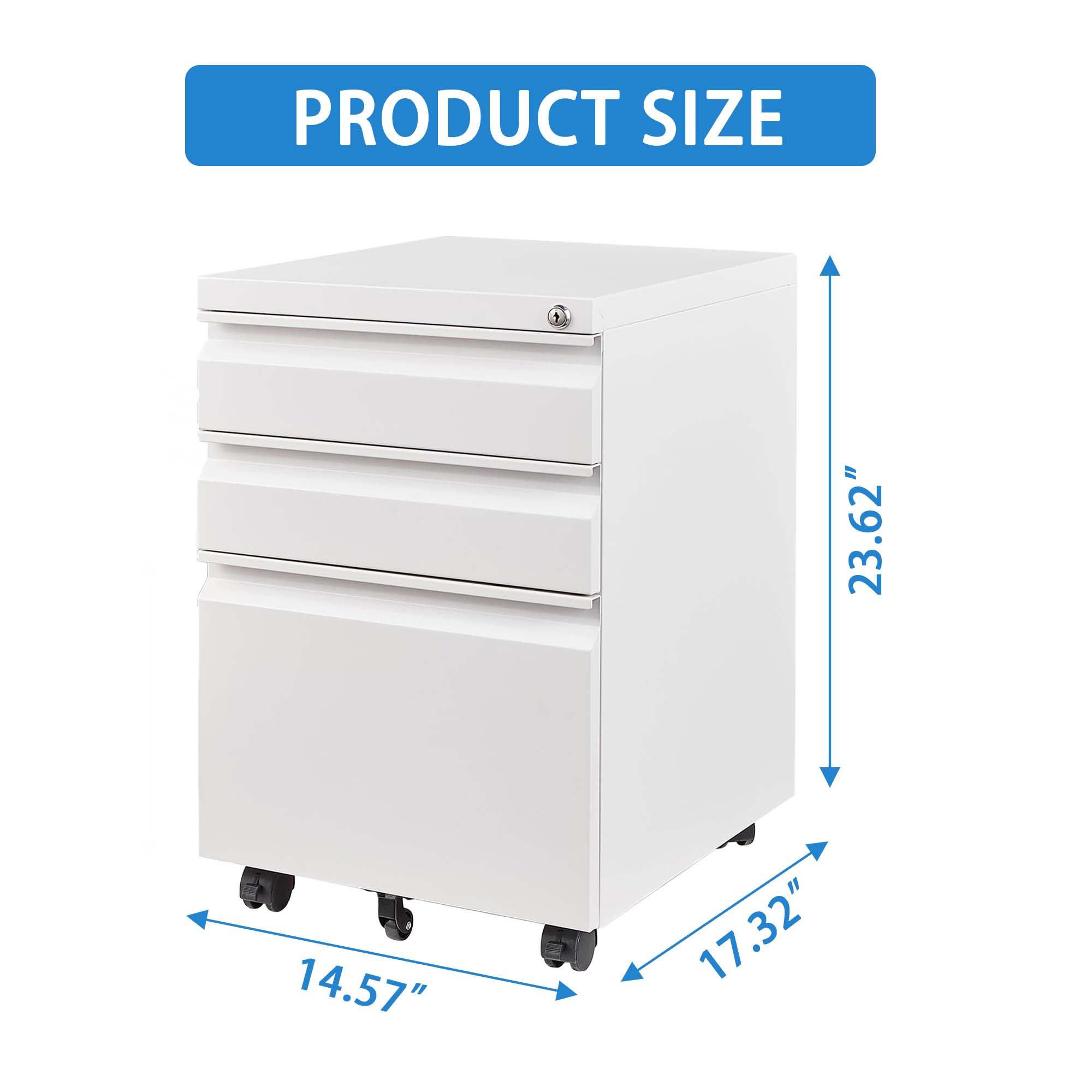 3 Drawer Mobile File Cabinet with Lock,Metal Filing Cabinets for Home Office Organizer Letters/Legal/A4,Fully Assembled Except Wheels,White
