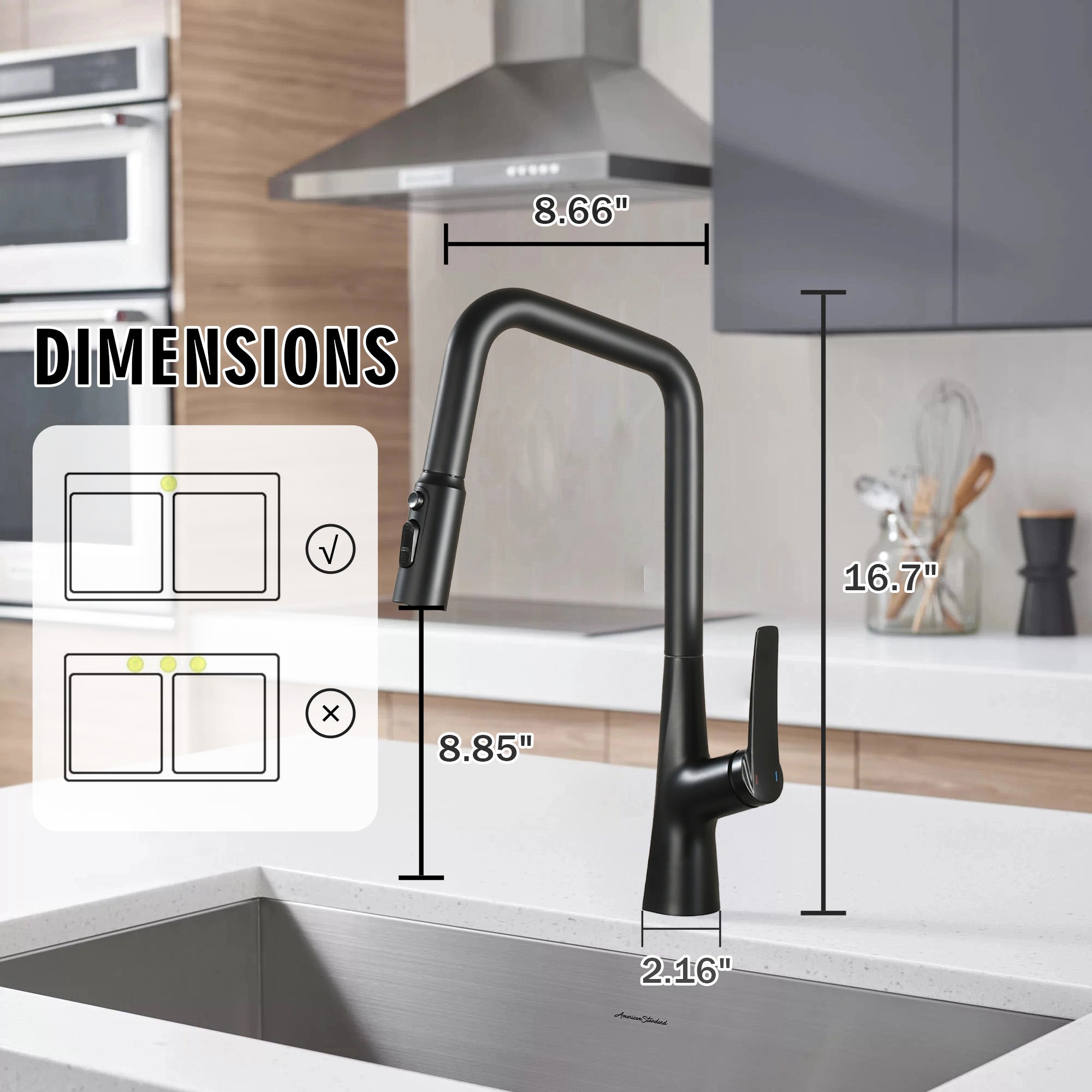 Matte Black Professional Kitchen Faucet 3 Function 360 Sprayer One Touch Switching FastConnect