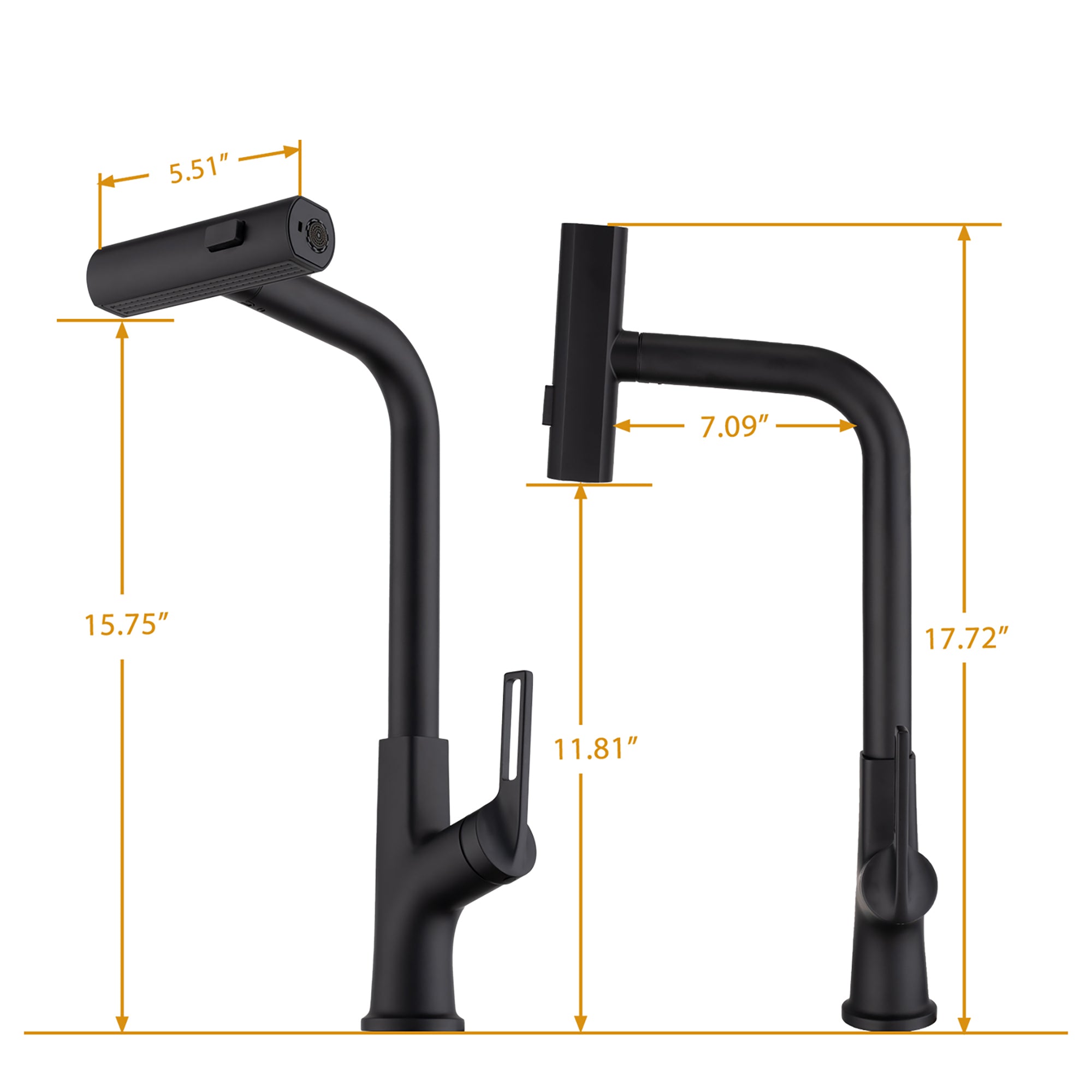 Kitchen waterfall faucet with pull down sprayer, single handle kitchen sink faucet with pull out sprayer, 360° rotating kitchen faucet