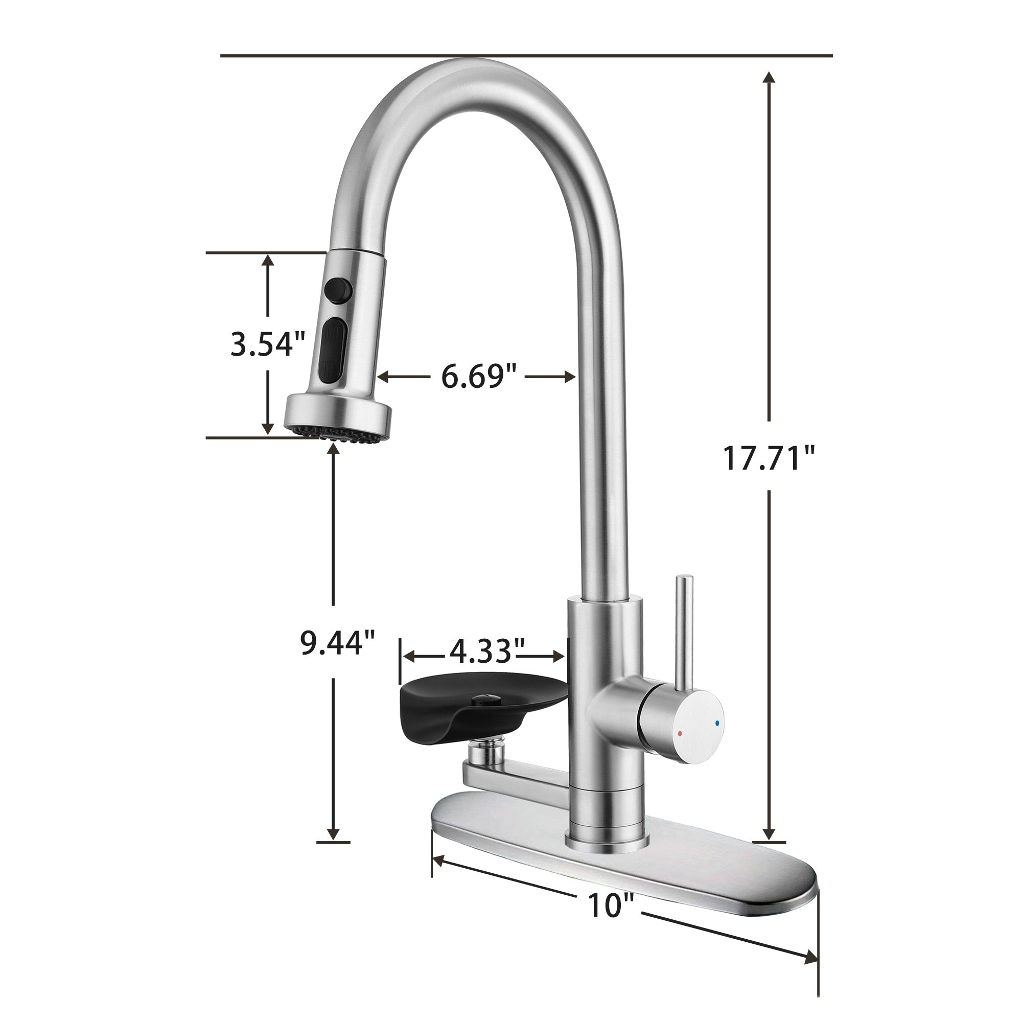 3-in-1 Kitchen Faucet with Press-Type Glass Rinser, High-Arc Pull-Down Sprayer Faucet, 3 Function Spray Mode, Brushed Nickel Finish, for Modern Kitchen Sink