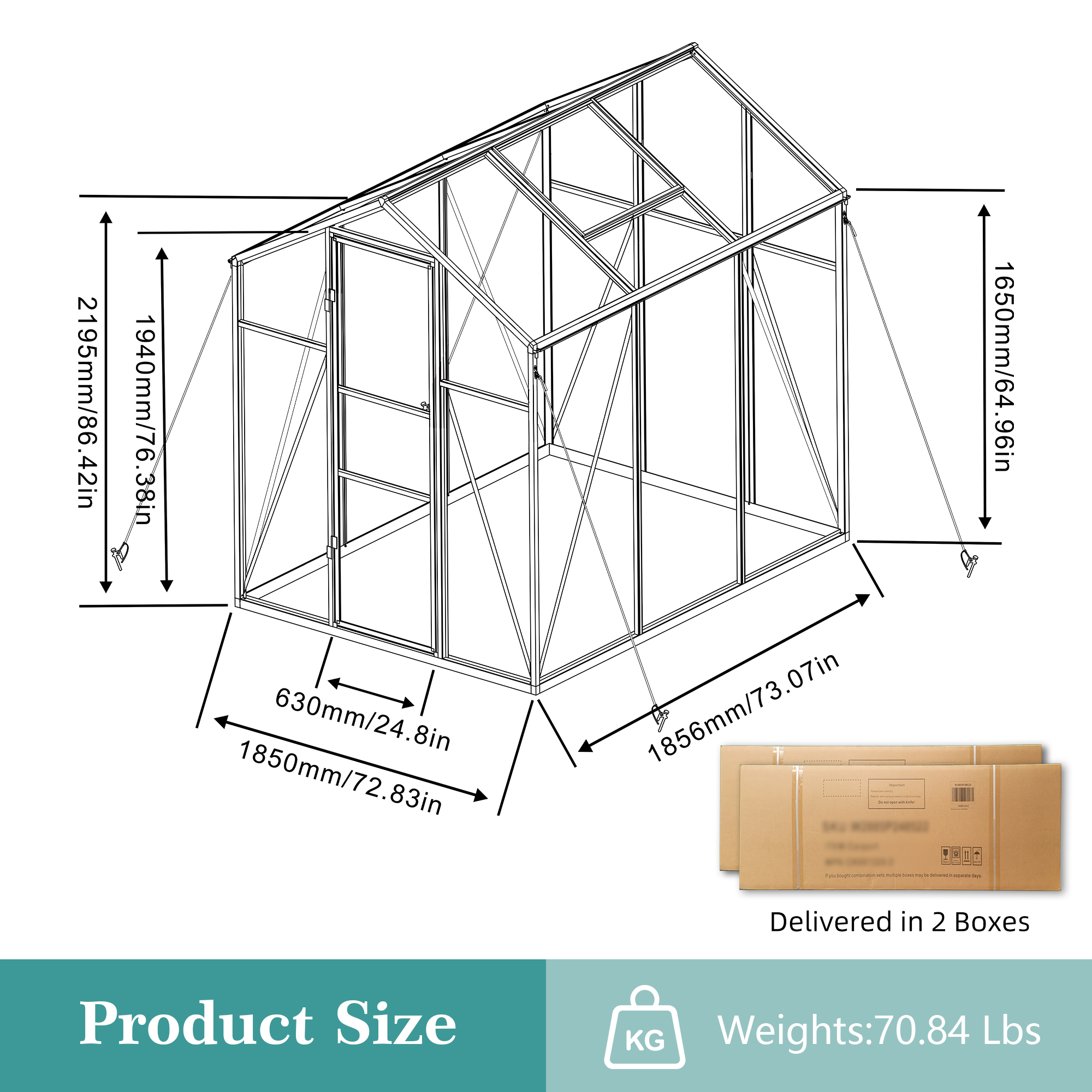 6ft x 6ft Heavy‑Duty Aluminum Walk‑In Greenhouse — Raised Base Polycarbonate Panels & Drainage System Black