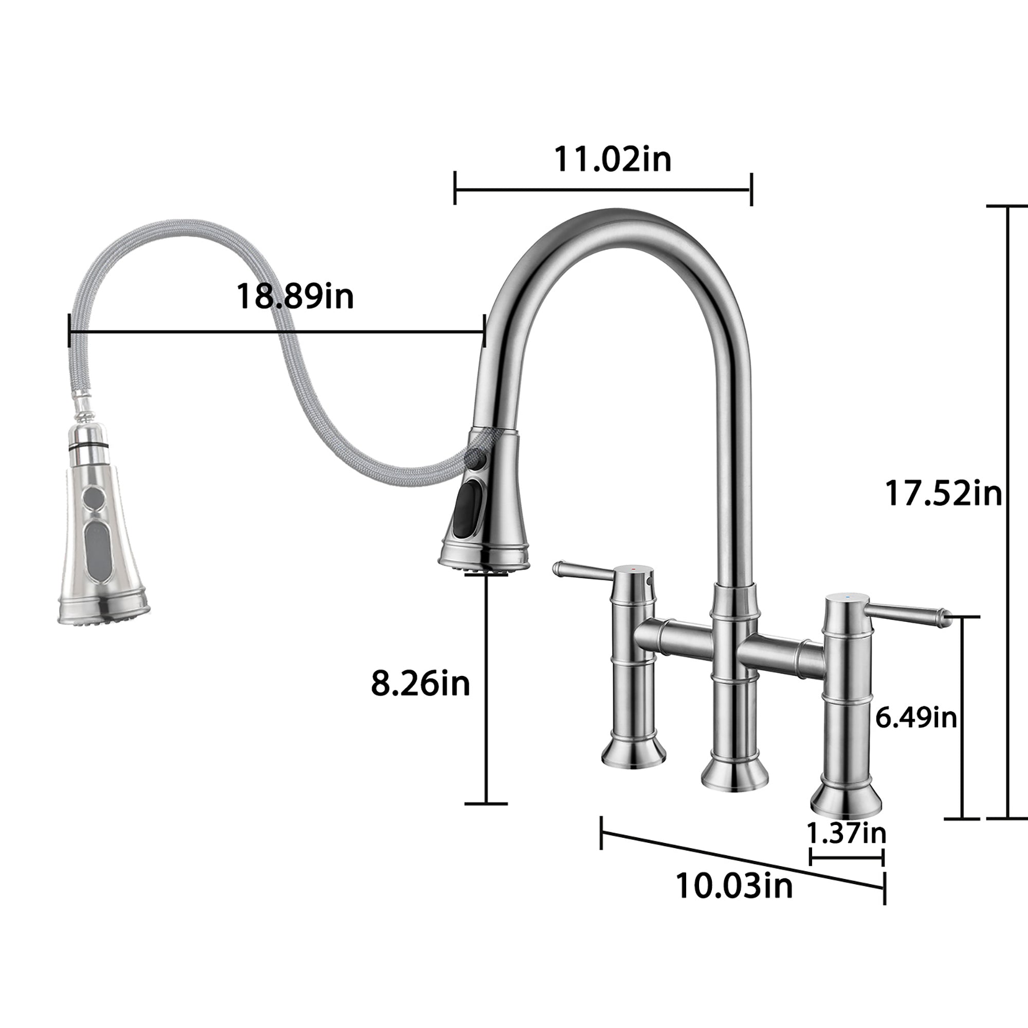Bridge Kitchen Faucet Pull Down Sprayer Spot Free Stainless Steel Commercial Grade