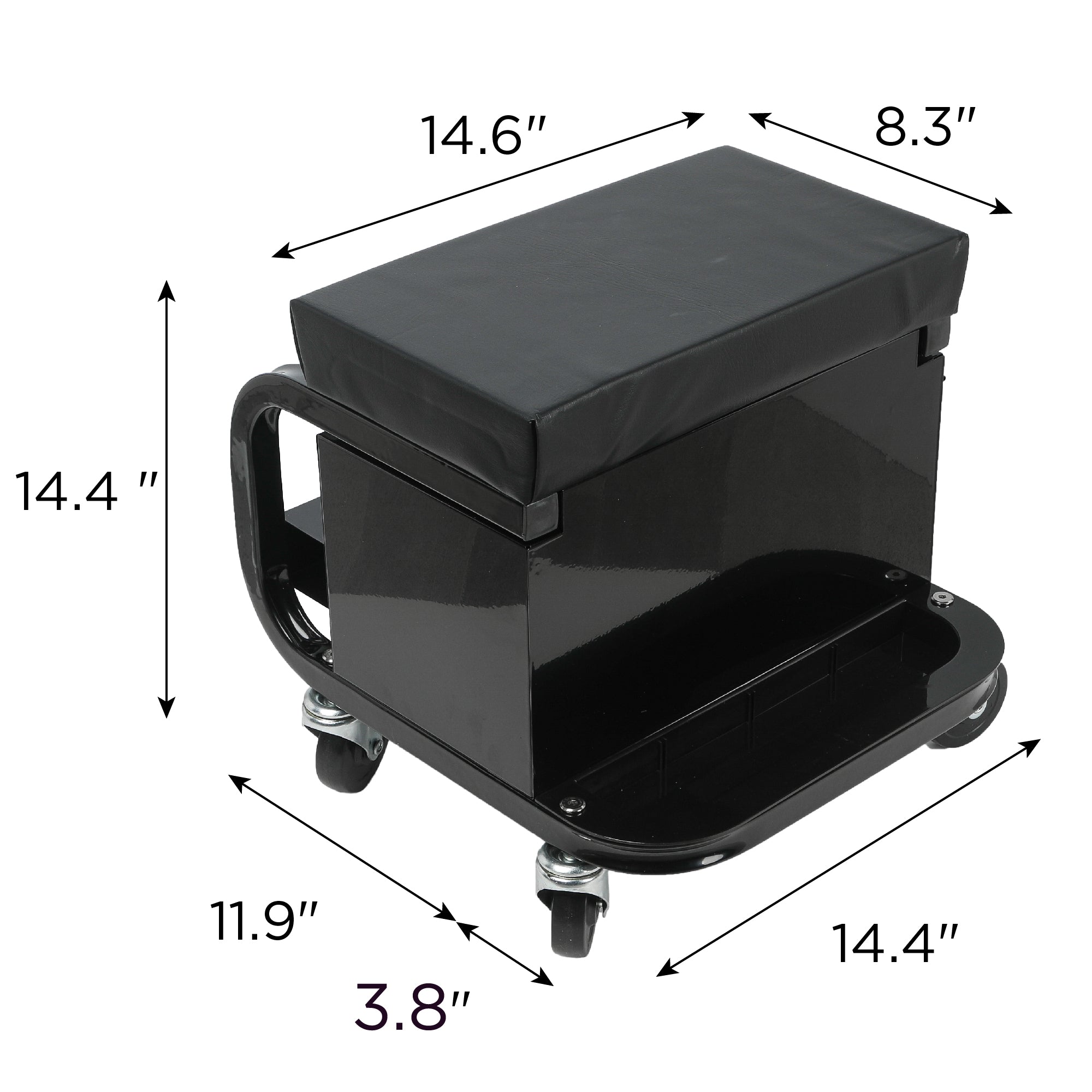 Rolling Creeper Garage/Shop Seat with Three Built-in Drawers, Rolling Tool Chest,Black
