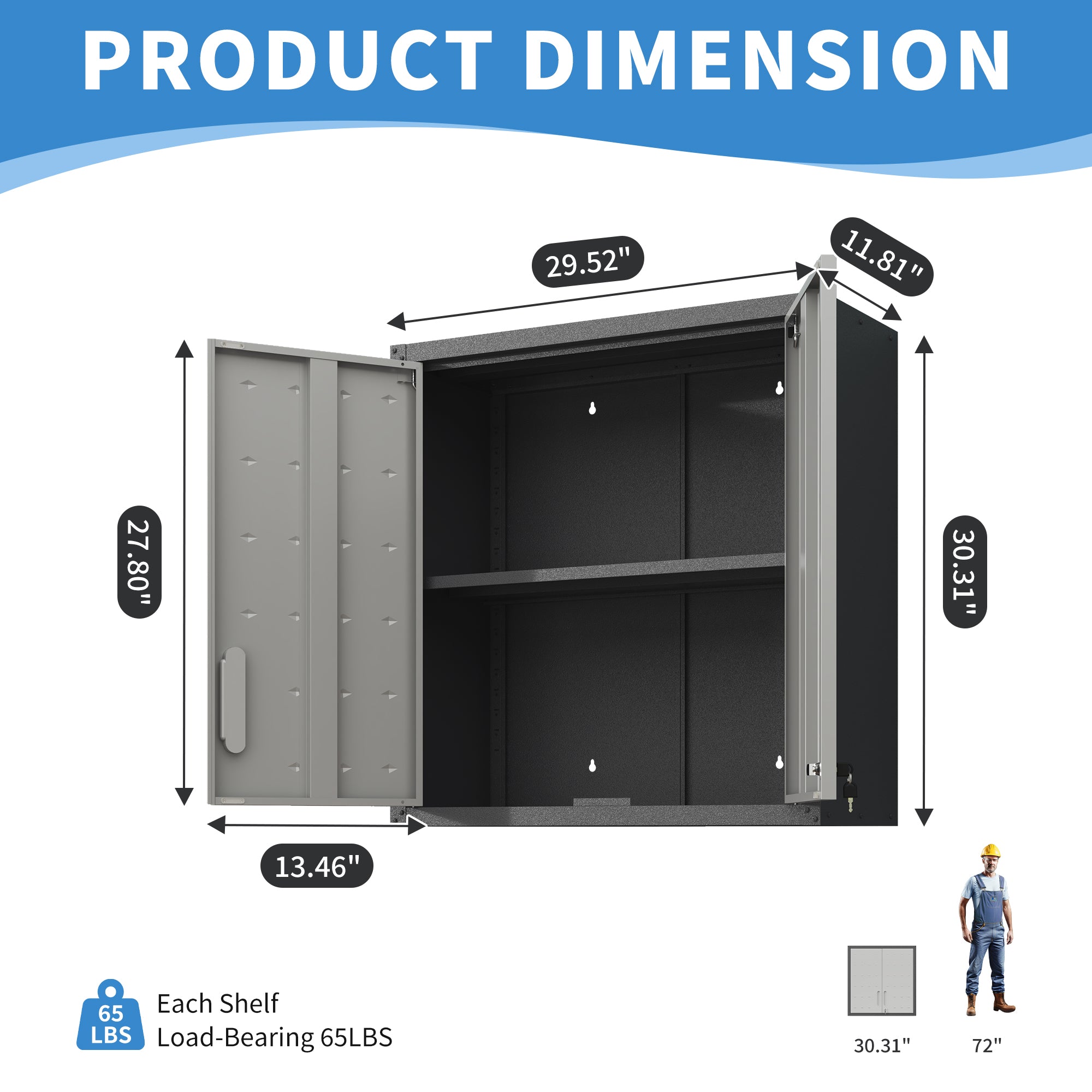 Metal Wall-Mounted Tool Storage Cabinet with Locking Door and 1 Shelf for Garage Warehouse,Office,Assembly Required