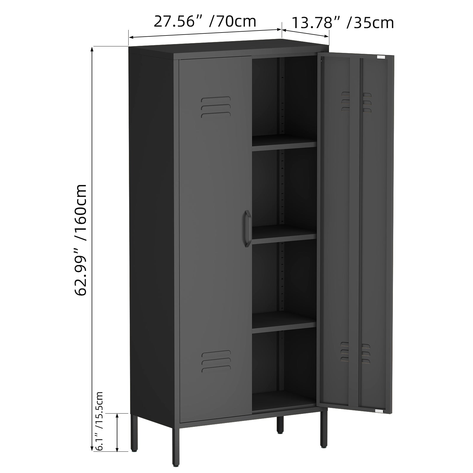 Metal Storage Locker Cabinet with Adjustable Shelves, Multipurpose Freestanding Organizer for Bedroom, Bathroom, Home Office