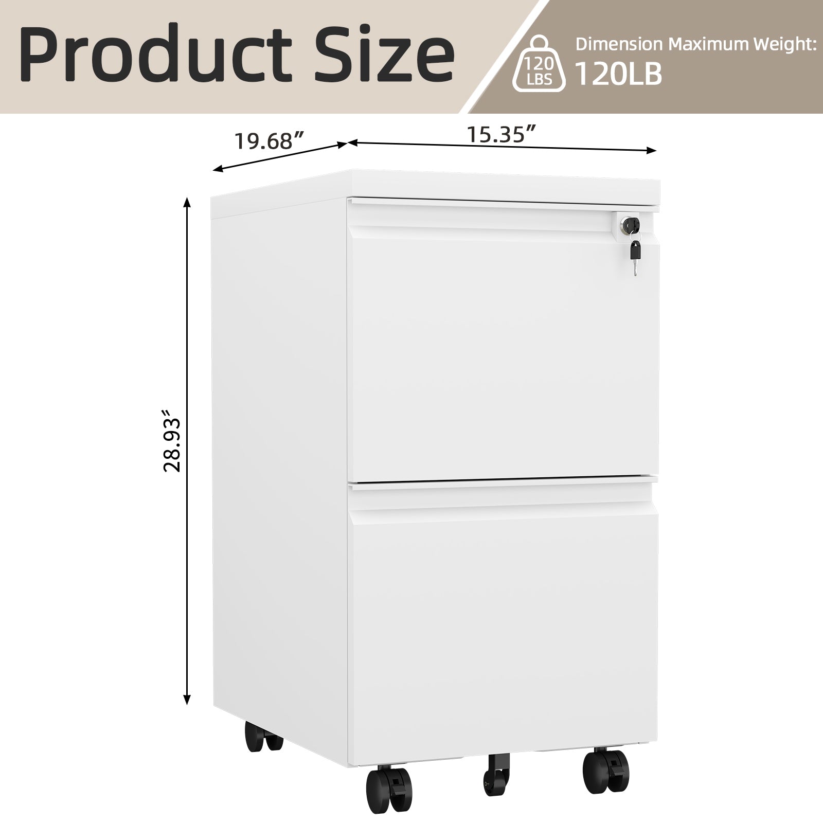 [requires assembly] Office Storage Cabinet, 2 Drawers File Cabinet With Lock Metal Vertical File Cabient With Wheels Mobile File Cabinet For Office Home Legal/Letter/a4 Size