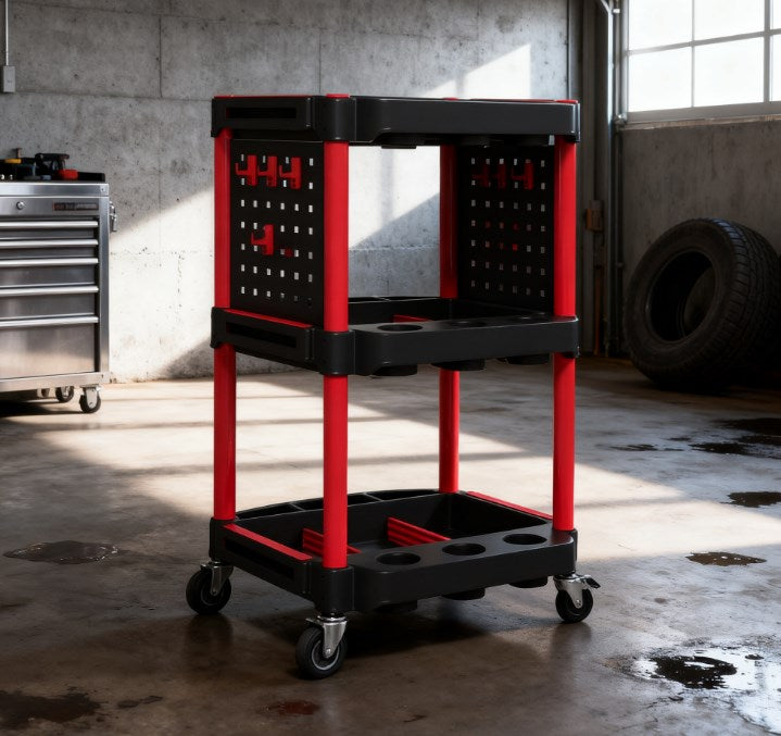 Capacity Plastic Utility Cart,3-Tier Rolling Tool Cart with Side Shelves for Garage, Workshop