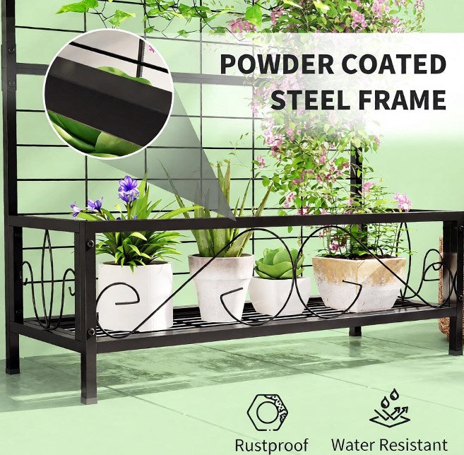 Plant Holder,Metal Tall Plant Stand with Trellis and Hanging Bar,for Indoor Outdoor Use