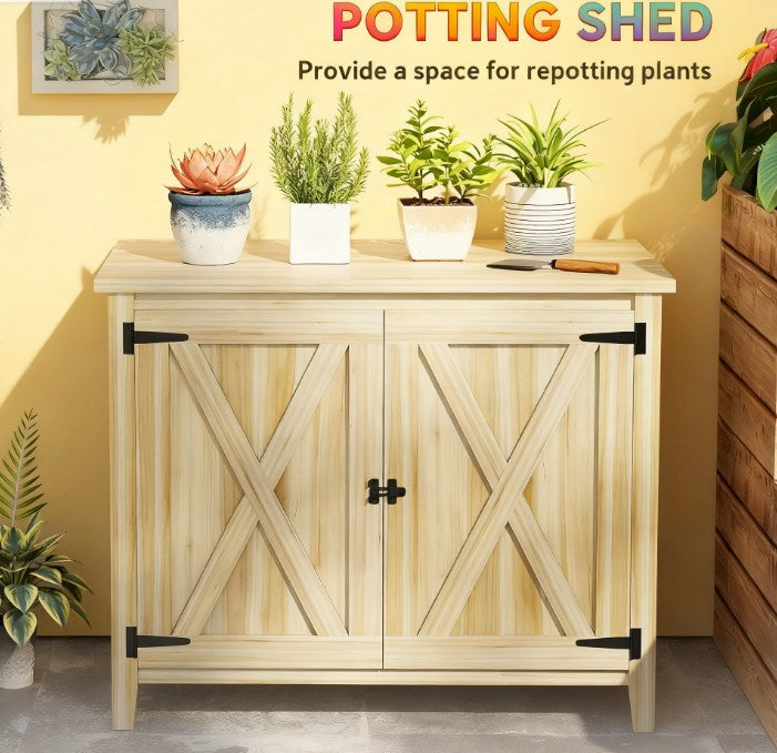 Wooden Outdoor Storage Cabinet,Garden Storage Shed,Garden Shed Potting Shed with Shelf and Double Doors
