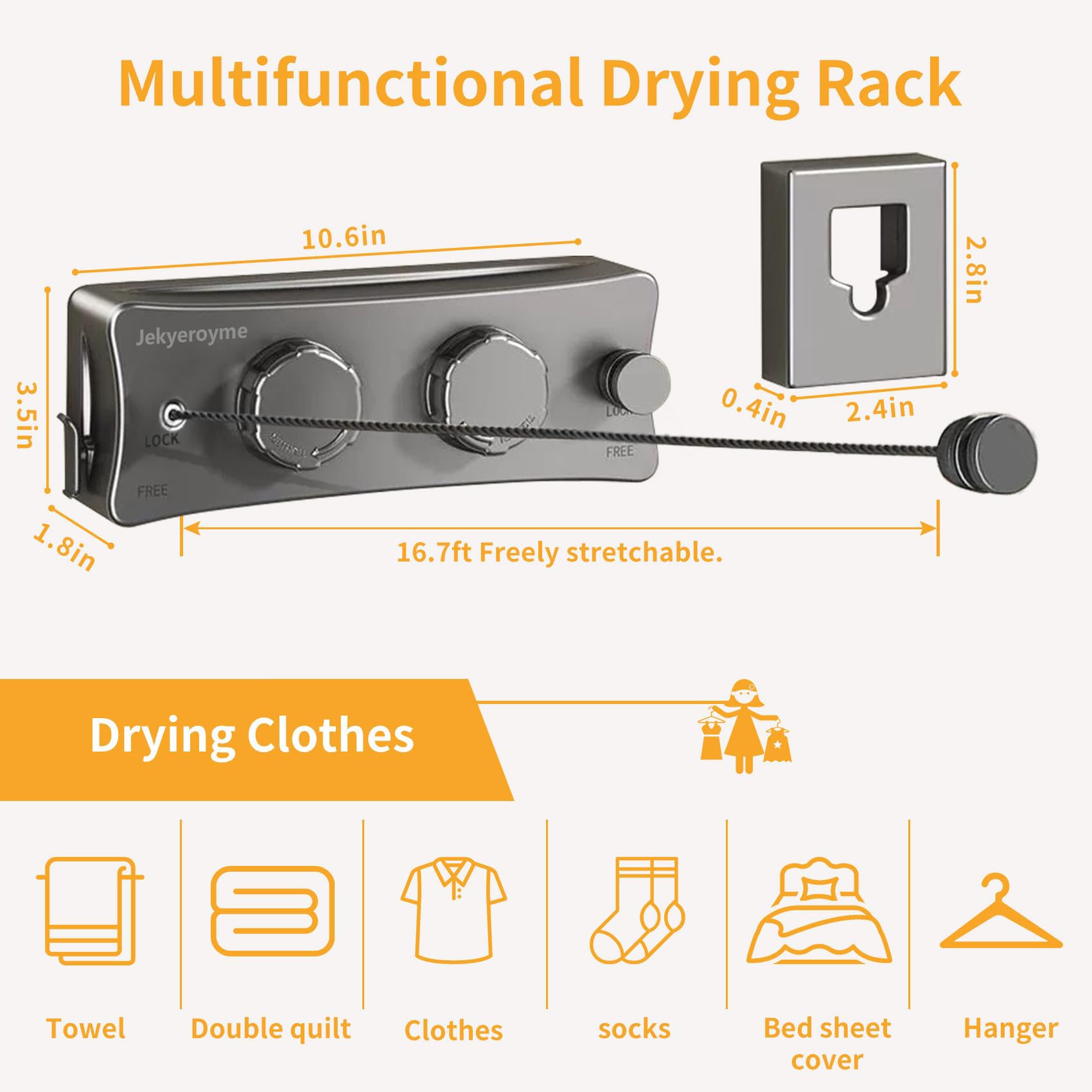 Retractable Clothesline Indoor & Outdoor, Non-Sagging Wall Mounted Drying Rack Clothesline, 16.7 Ft Stainless Steel Wire Double Clothes Lines, Hanging Clothes line for Balcony, Courtyards(Grey)
