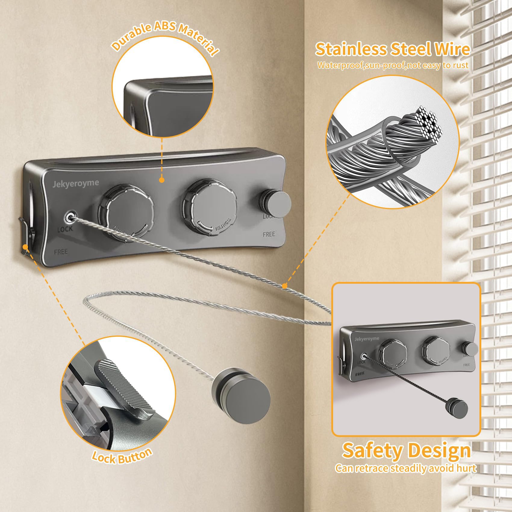Retractable Clothesline Indoor & Outdoor, Non-Sagging Wall Mounted Drying Rack Clothesline, 16.7 Ft Stainless Steel Wire Double Clothes Lines, Hanging Clothes line for Balcony, Courtyards(Grey)