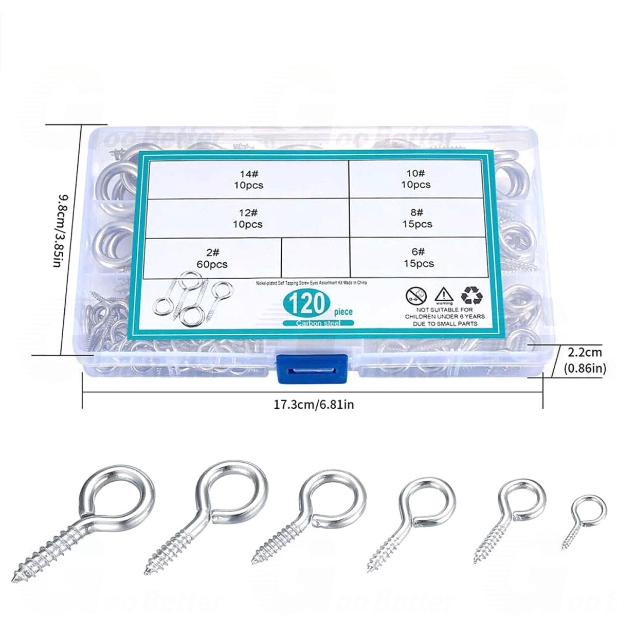120pcs Metal Eye Screws Kit Heavy Duty Hooks 1/4" - 3/4" - HomeDIYer