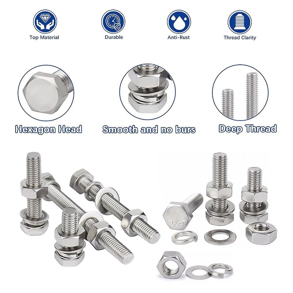 192Pcs 1/4'' - 20 Hex Head Bolts And Nut & Washer Assortment Kit A2 Stainless Steel - HomeDIYer