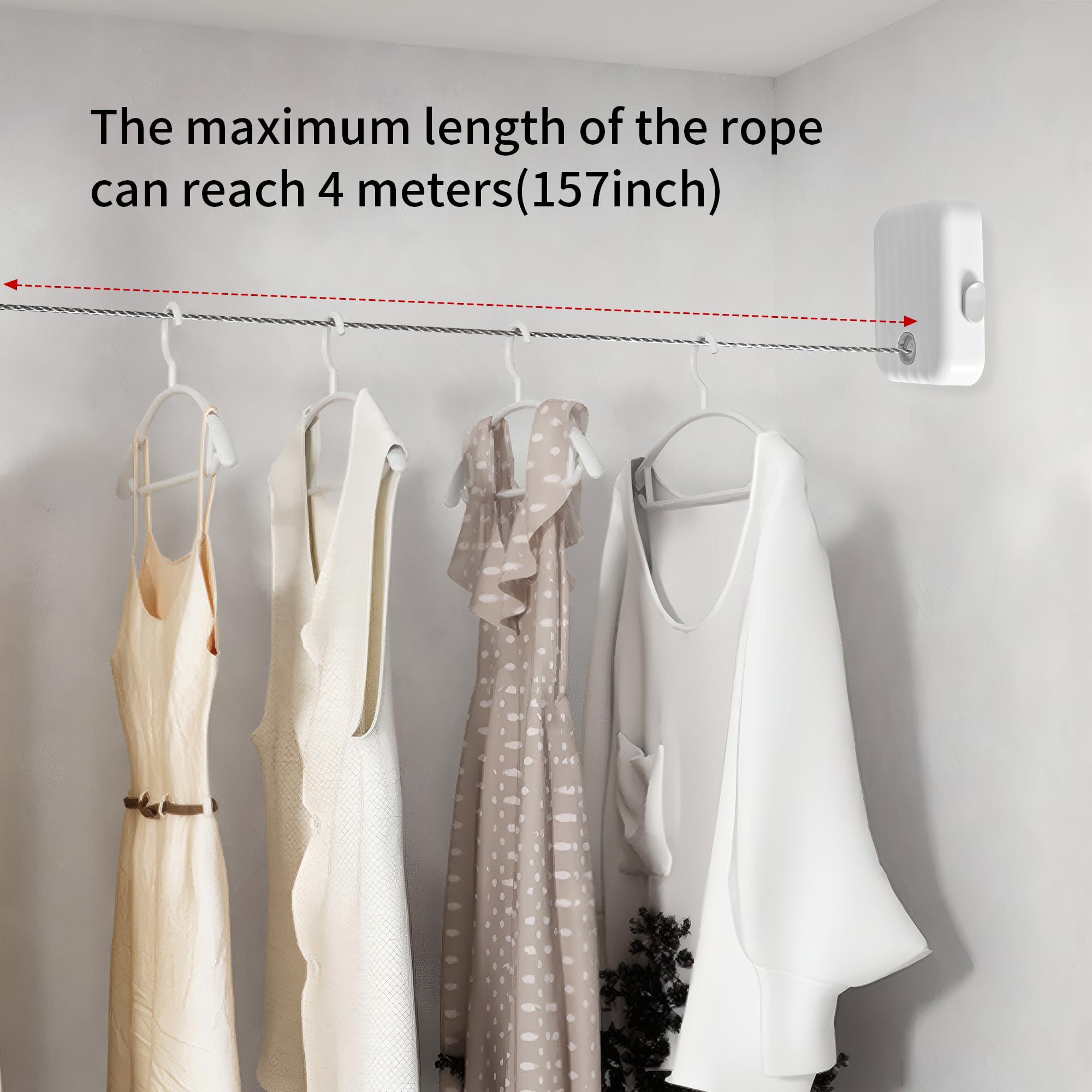 Retractable Clothesline Heavy Duty Clothes Drying Laundry Line Wall Mounted Easy Hanging Clothes Drying Laundry Line Retracting Hanging Lock to Prevent Sagging