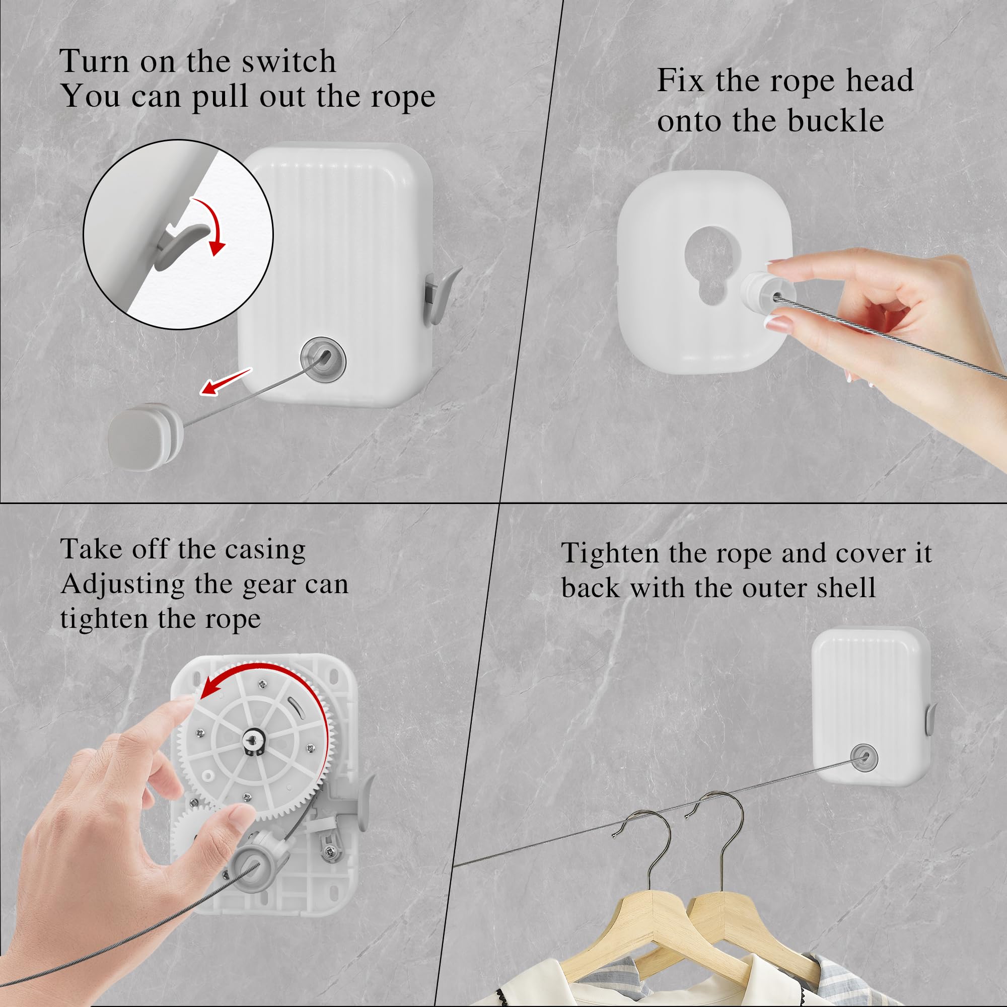Retractable Clothesline Heavy Duty Clothes Drying Laundry Line Wall Mounted Easy Hanging Clothes Drying Laundry Line Retracting Hanging Lock to Prevent Sagging