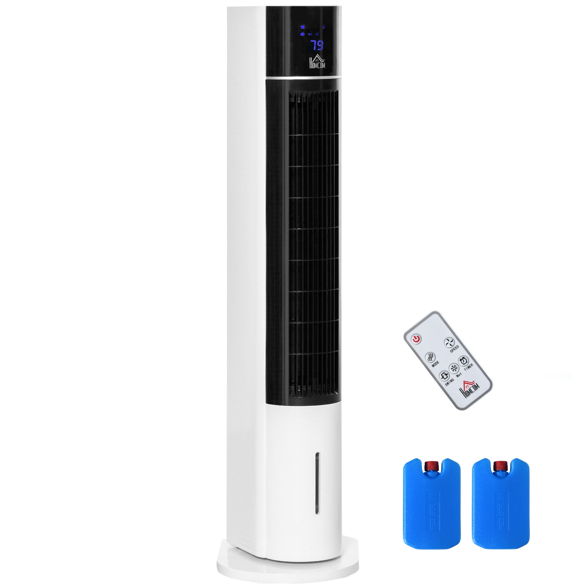 Evaporative Air Cooler Tower Fan 42 in — 3-in-1 Ice Cooling, Humidifying &amp; Fan for 215 sq ft, 52° Oscillation, 12H Timer &amp; Remote